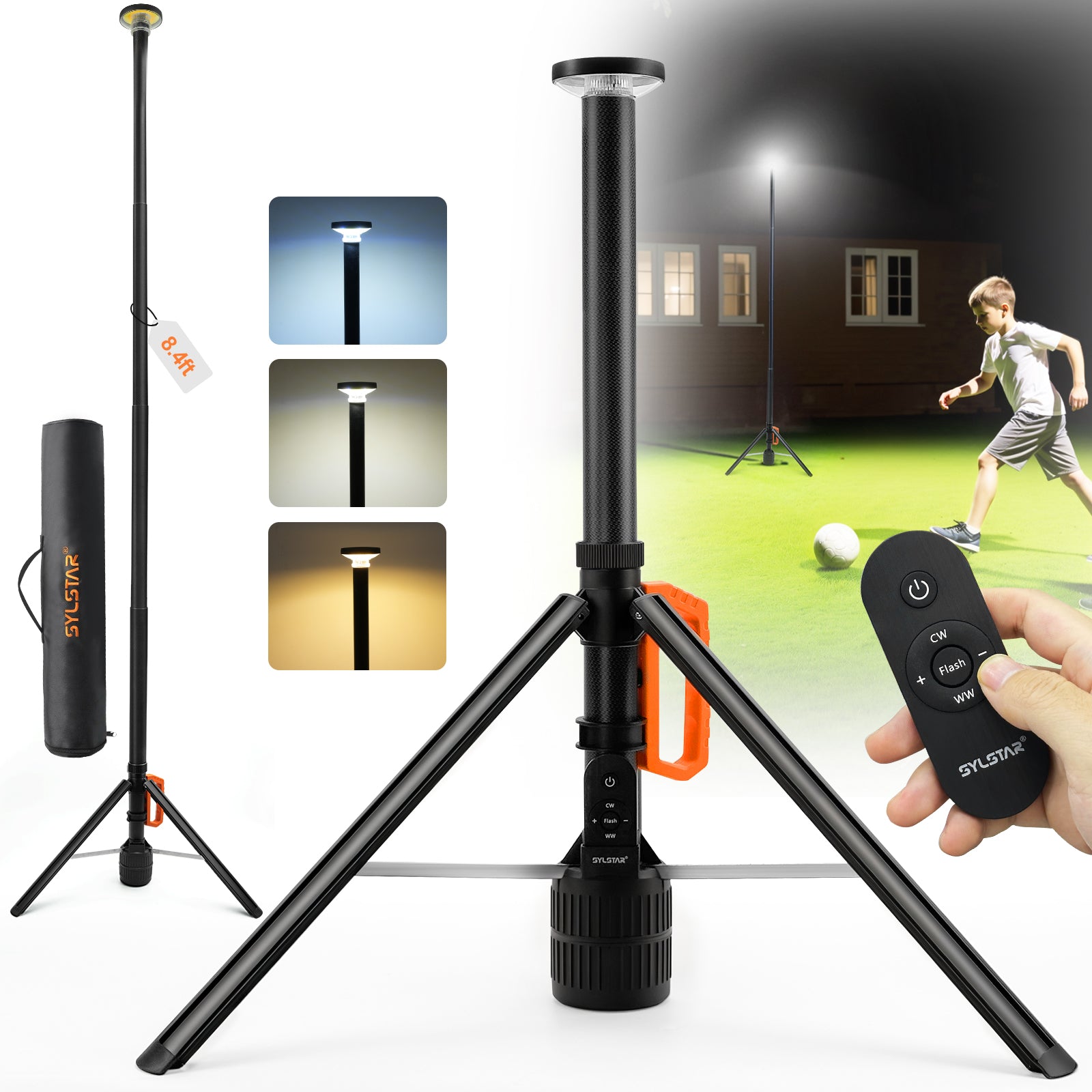 360° Rechargeable Work Light with Remote &Telescopic Stand (8.4Ft
