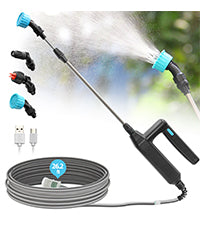 SYLSTAR Battery Powered Sprayer Wand 5M 23.6inch Electric Sprayer Telescopic Watering Wand with 16.4FT Hose Rechargeable and Portable Spray Wand for Gardening (3 Nozzles)