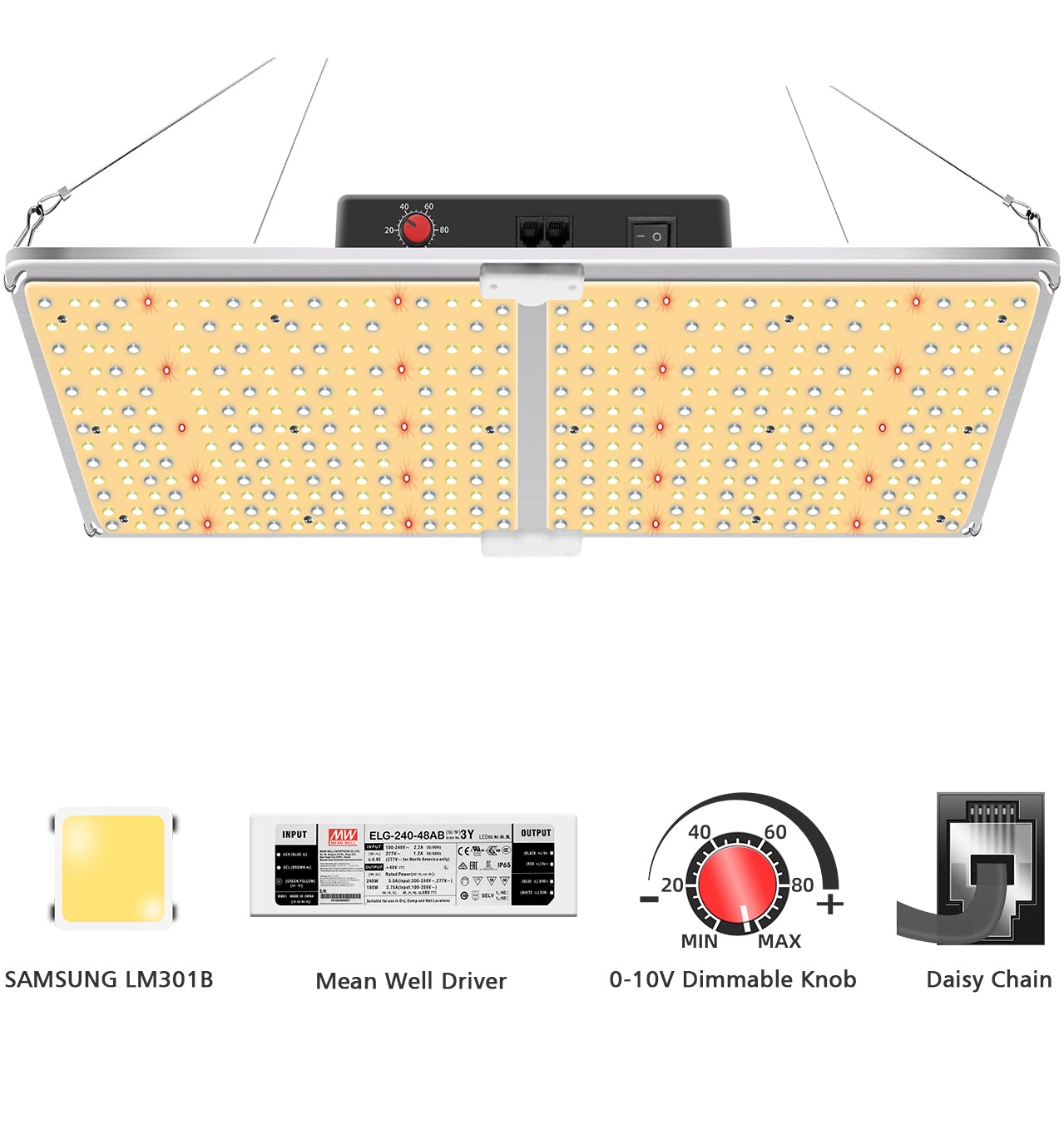 GL2000-220W LED Grow Light with Samsung LM301b& Mean Well Driver, Daisy Chain Dimming, 606pcs Leds