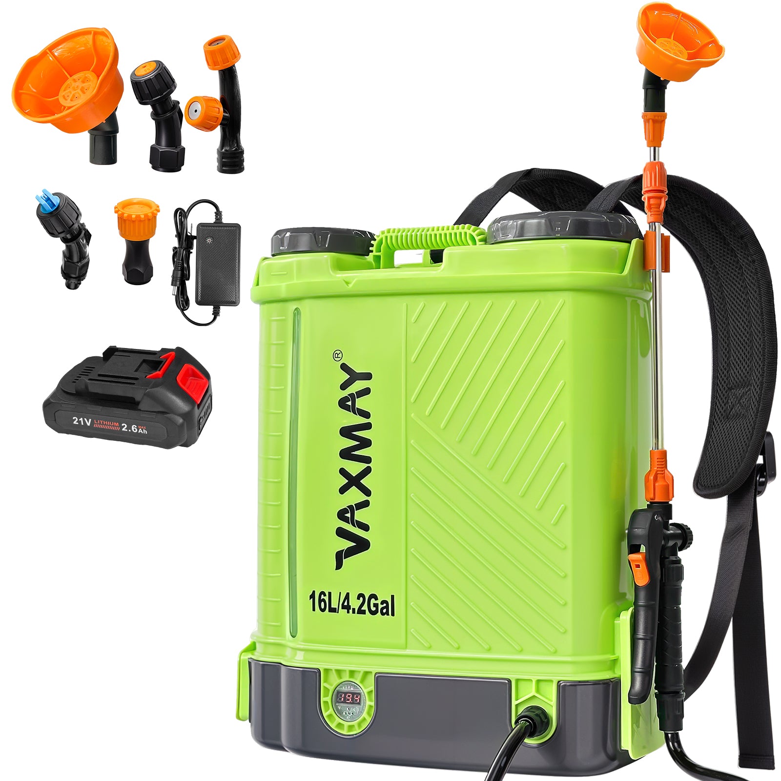 16L Battery Powered Backpack Sprayer 3.2 Gallon 80 PSI Electric Graden Sprayer Works with Makita 18V Battery, Weed Lawn Sprayer with Telescopic Wand, 5 Nozzles, 2.0 Ah Battery & Charger Included