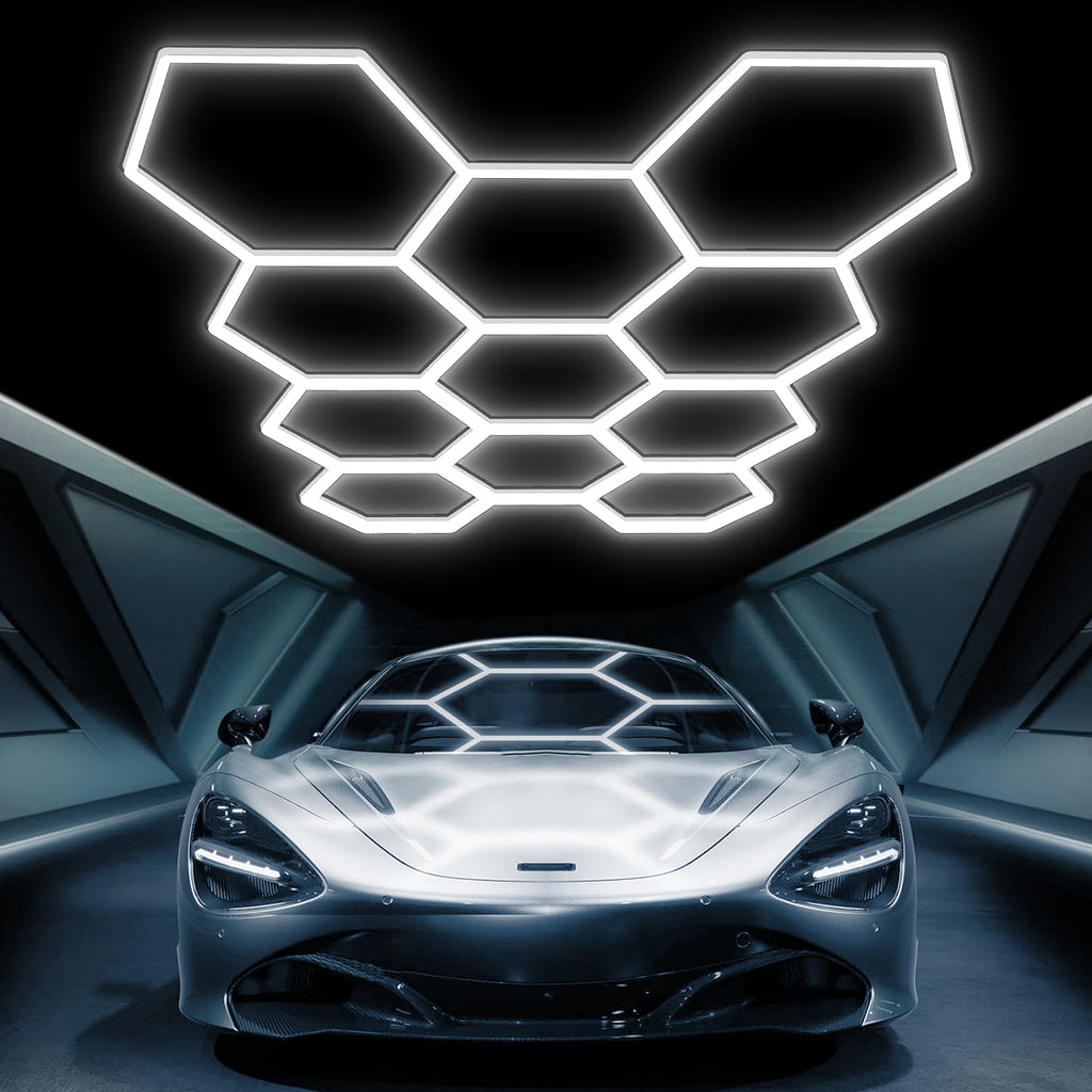 Hexagon Led Garage Lights 5 Hex Grid 192W 26400LM Super Bright Led Garage Ceiling Lights 6500K Hex Led Lights for Garage Wall Workshop Basement Warehouse Car Detailing Shop without Frame