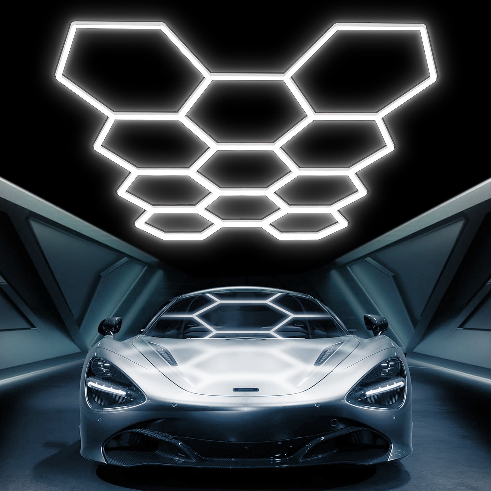 Hexagon Led Garage Lights 5 Hex Grid 192W 26400LM Super Bright Led Garage Ceiling Lights 6500K Hex Led Lights for Garage Wall Workshop Basement Warehouse Car Detailing Shop without Frame
