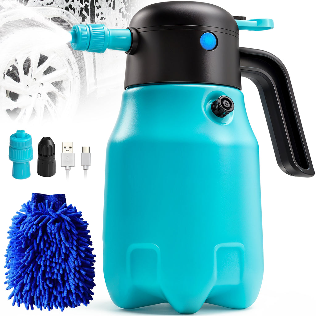 0.5Gal/2L 68oz Electric Foam Sprayer, 60PSI Battery Powered Car Foam Sprayer with 2 Adjustable Nozzles, Rechargeable Cordless Foaming Spray for Car Wash Detailing Garden