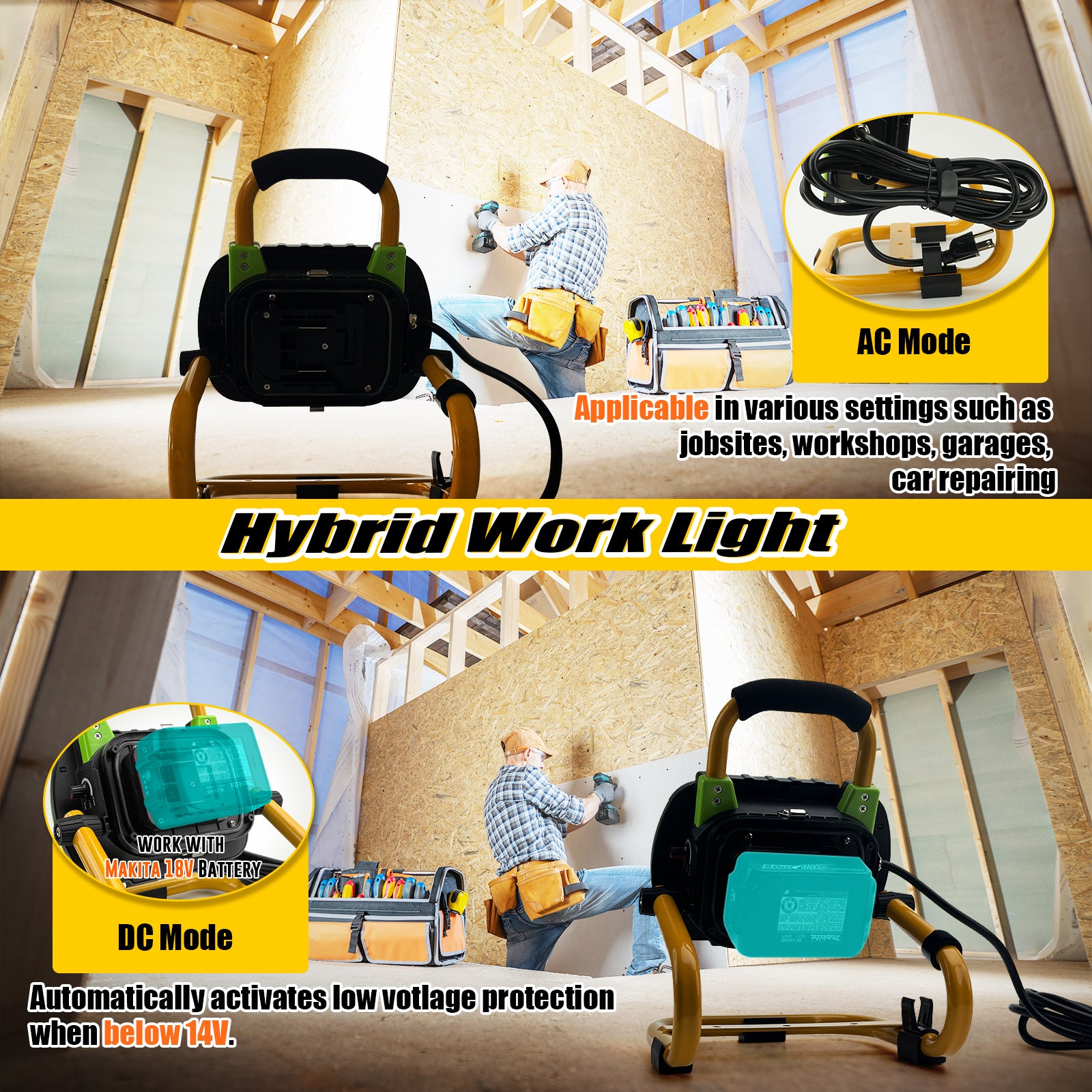 50W Rechargeable Work Light 5000 Lumen Magnetic Work Light Battery Powered