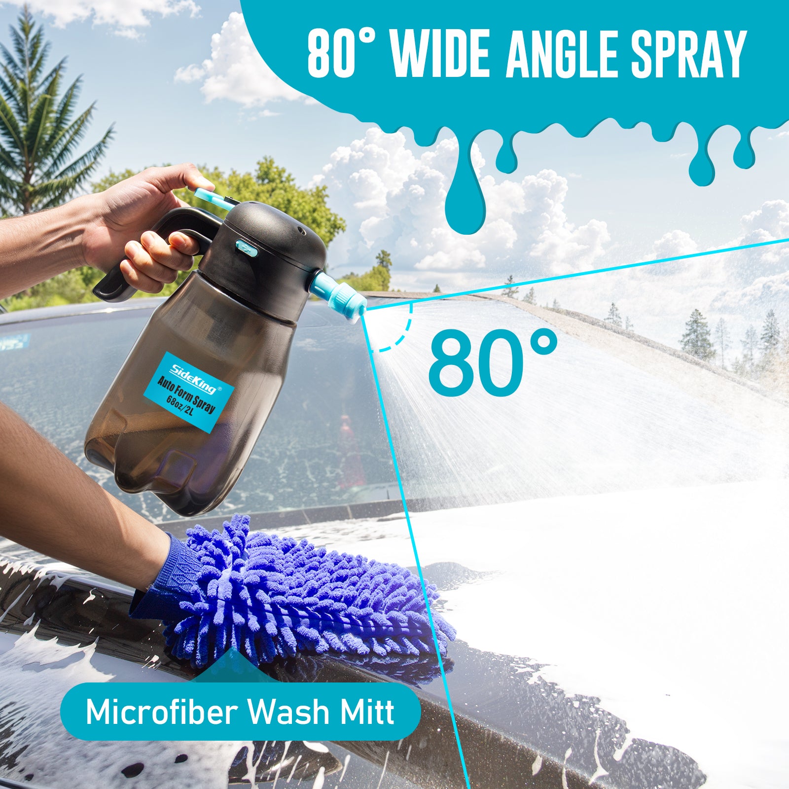 0.5Gal/2L Electric Foam Sprayer Car Wash, 60PSI Powerful Car Foam Sprayer with 2 Nozzles, Rechargeable Auto Pressurized Foam Sprayer, Battery Powered Foam Sprayer for Car Home Garden Cleaning