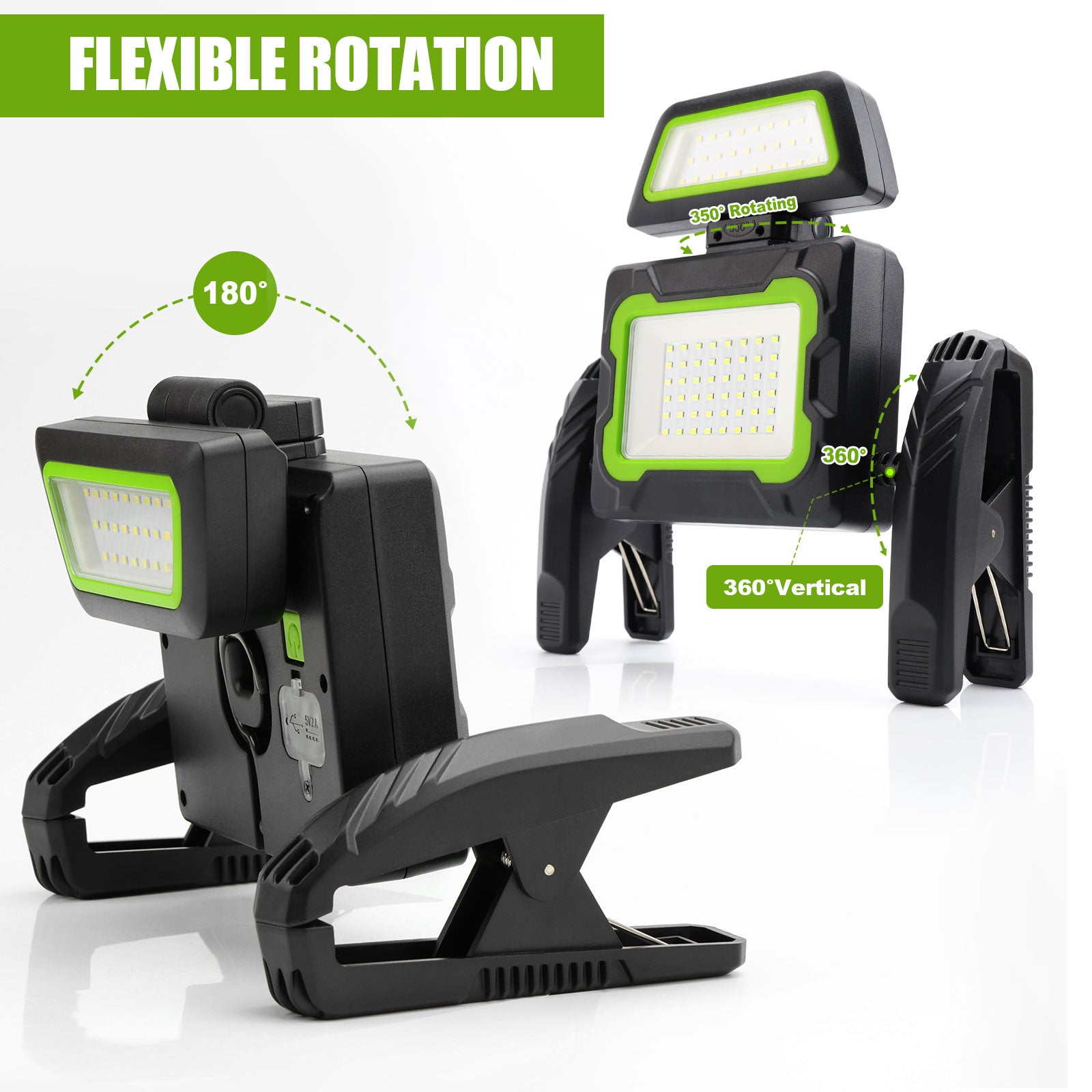 LED Construction Spotlight Battery 5000 Lumen LED Spotlight Battery Work Light with 6 Modes, Portable Work Light for Workshop, Construction Site, Garage, Camping, Outdoor Lighting
