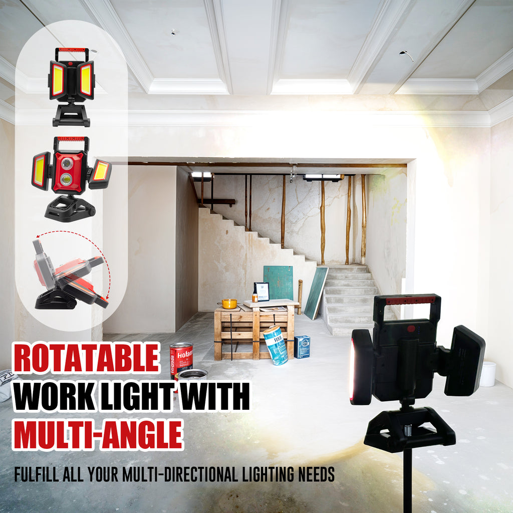 SYLSTAR 40W Rechargeable Work Light, 4000LM Magnetic Work Light with Foldable&360° Rotatable Floodlights, Big Clamp, 5 Light Modes, Powerbank, Portable Work Lights for Jobsite Workshop Car Repairing