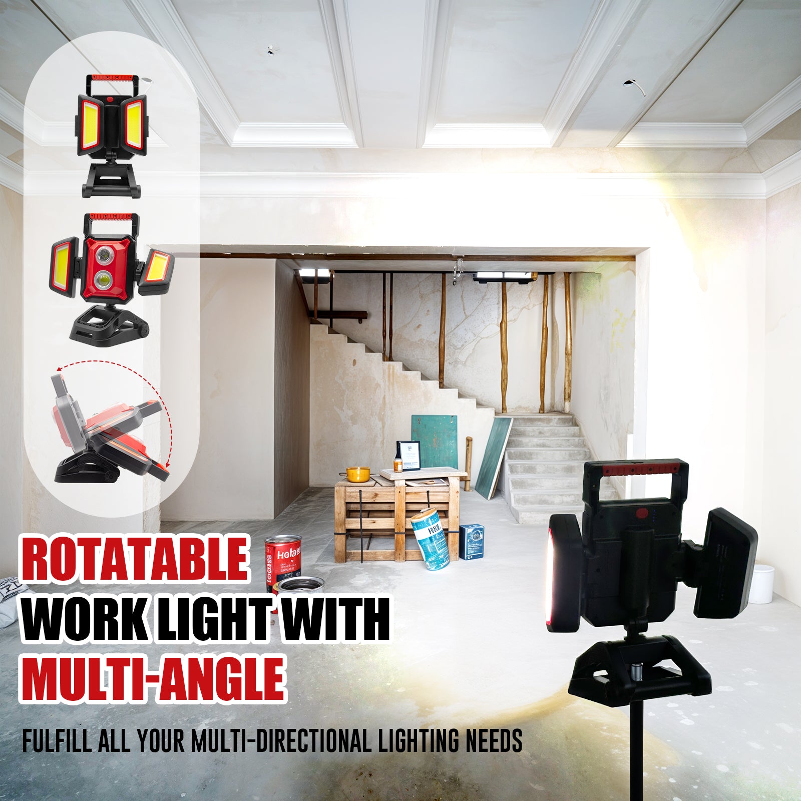 SYLSTAR 40W Rechargeable Work Light, 4000LM Magnetic Work Light with Foldable&360° Rotatable Floodlights, Big Clamp, 5 Light Modes, Powerbank, Portable Work Lights for Jobsite Workshop Car Repairing