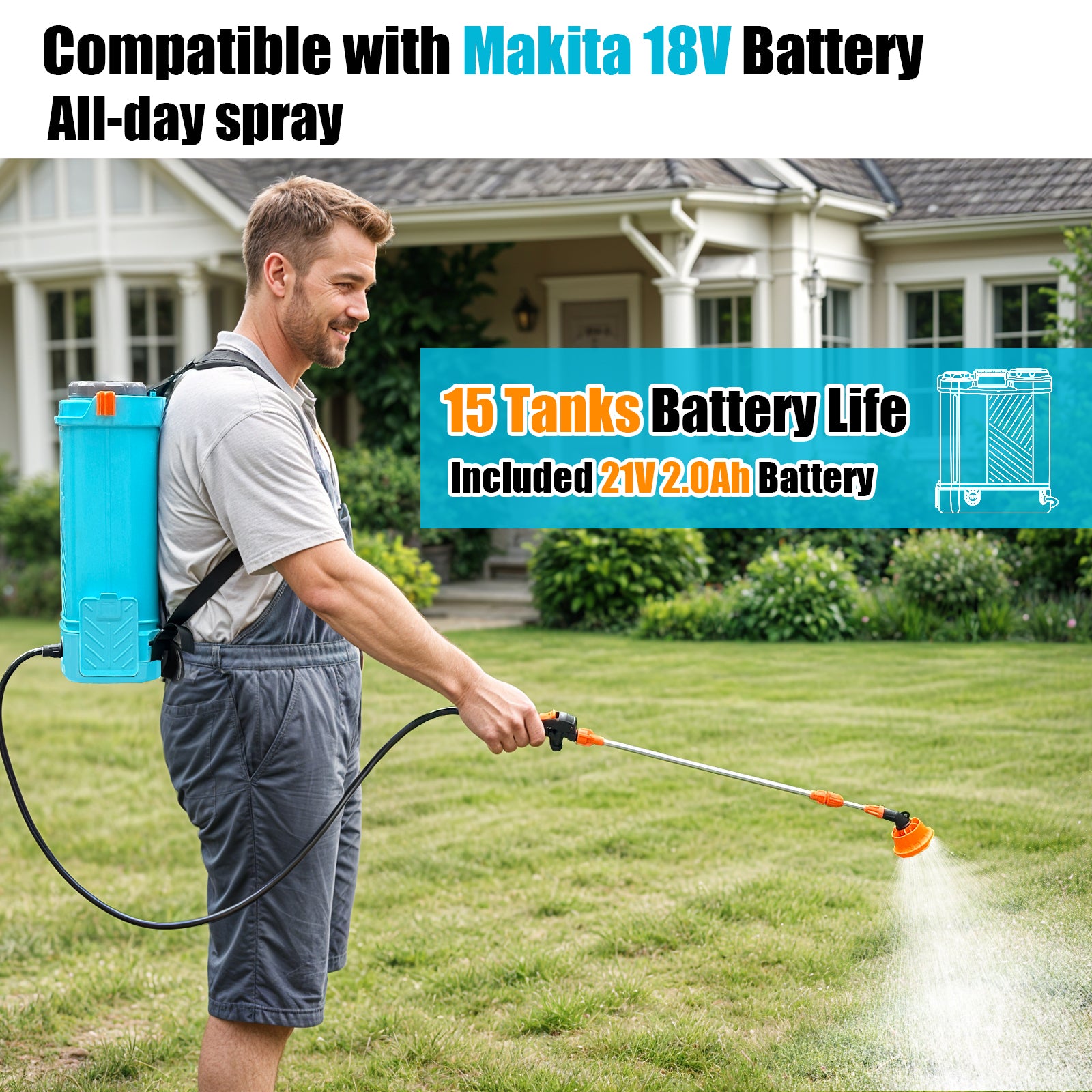 12L 16L Battery Powered Backpack Sprayer 3.2 Gallon 80 PSI Electric Graden Sprayer Works with Makita 18V Battery, Weed Lawn Sprayer with Telescopic Wand, 5 Nozzles, 2.0 Ah Battery & Charger Included