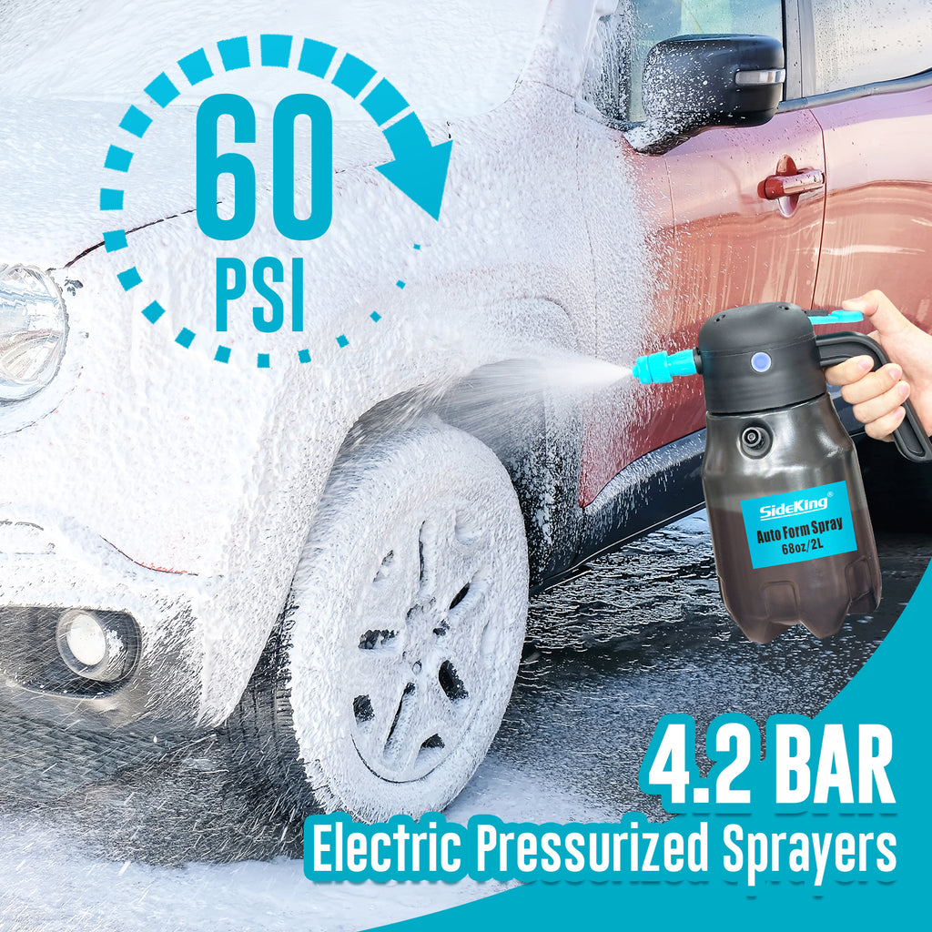 0.5Gal/2L Electric Foam Sprayer Car Wash, 60PSI Powerful Car Foam Sprayer with 2 Nozzles, Rechargeable Auto Pressurized Foam Sprayer, Battery Powered Foam Sprayer for Car Home Garden Cleaning