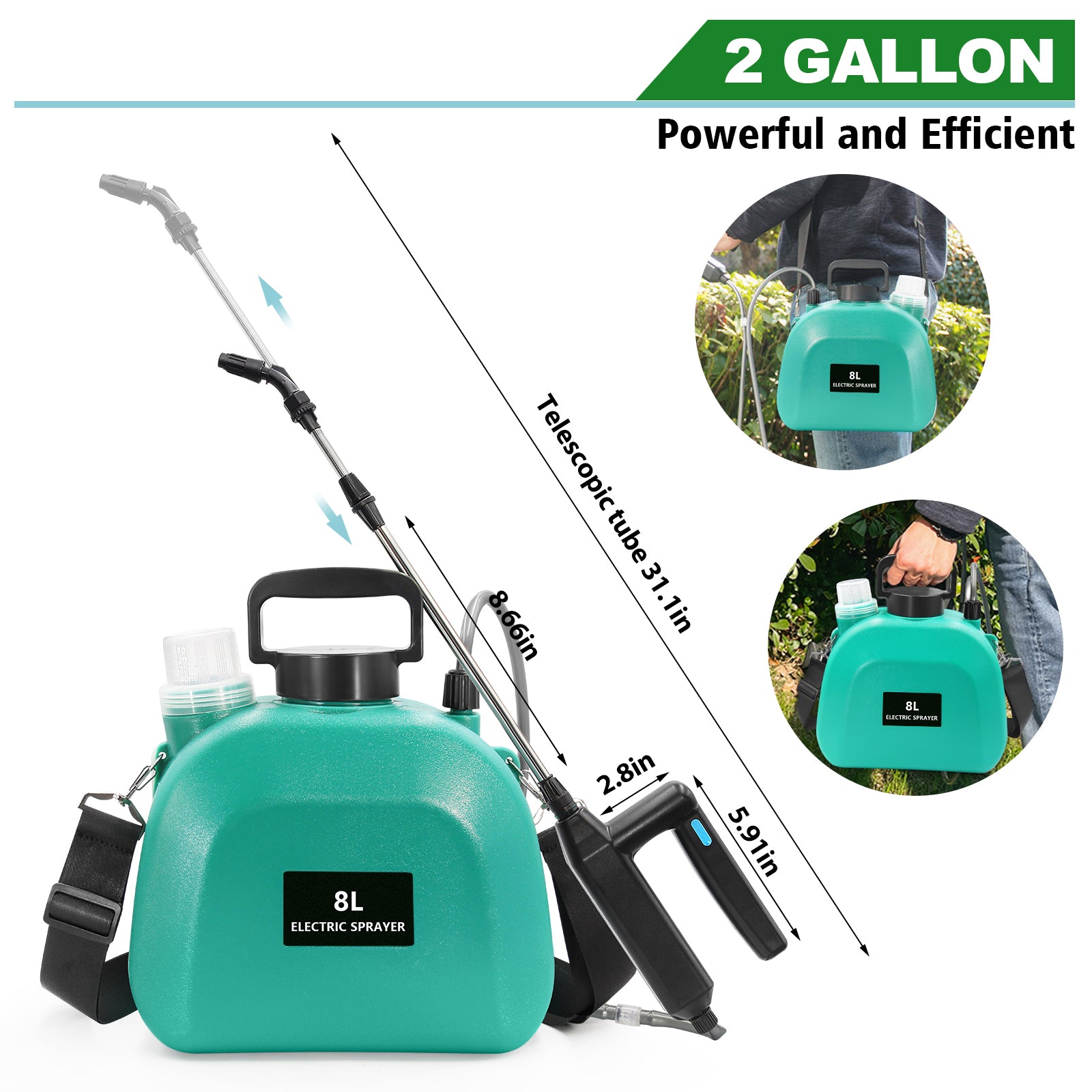 2 Gallon / 8L Battery Powered Garden Sprayer