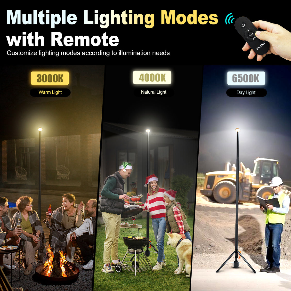 Remote Controlled Work Light 360° Rechargeable Work Light with Remote &Telescopic Stand (8.4Ft), 30 ...