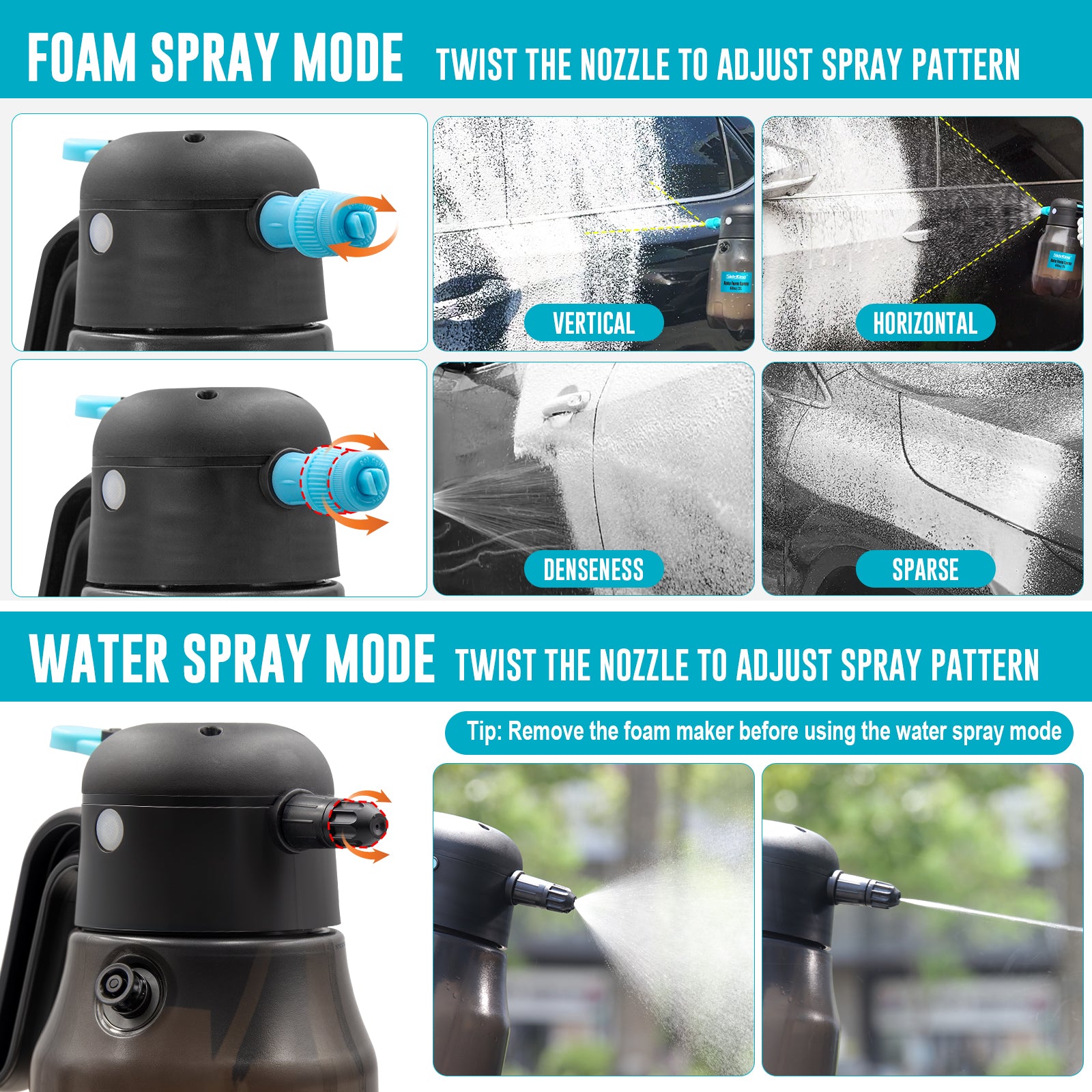 0.5Gal/2L Electric Foam Sprayer Car Wash, 60PSI Powerful Car Foam Sprayer with 2 Nozzles, Rechargeable Auto Pressurized Foam Sprayer, Battery Powered Foam Sprayer for Car Home Garden Cleaning
