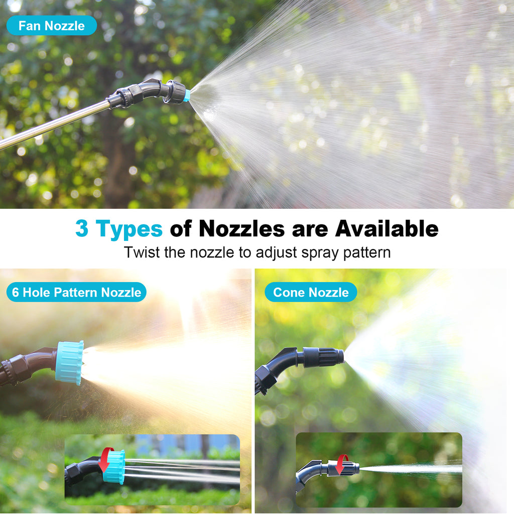 SYLSTAR Battery Powered Sprayer Wand 5M 23.6inch Electric Sprayer Telescopic Watering Wand with 16.4FT Hose Rechargeable and Portable Spray Wand for Gardening (3 Nozzles)
