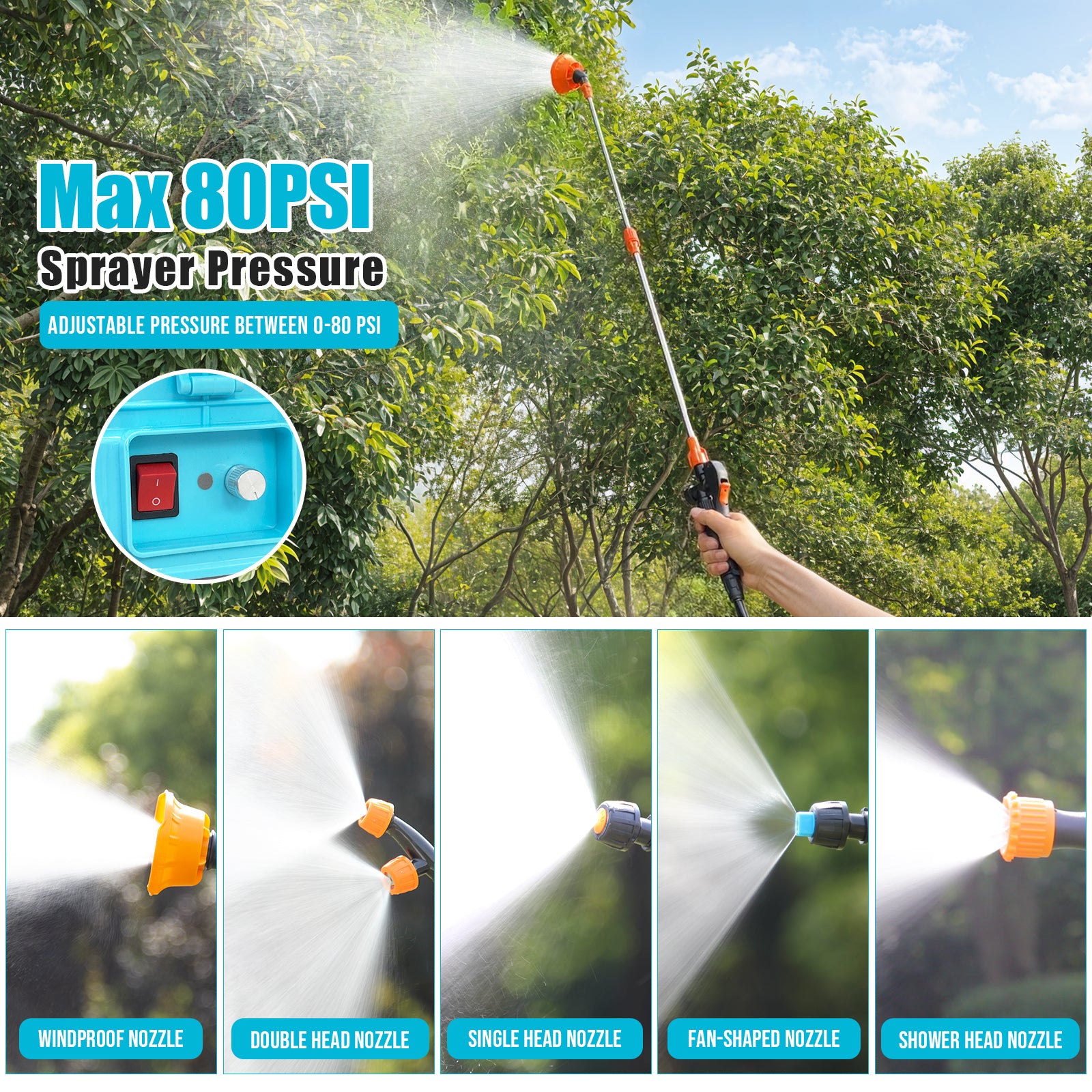 12L 16L Battery Powered Backpack Sprayer 3.2 Gallon 80 PSI Electric Graden Sprayer Works with Makita 18V Battery, Weed Lawn Sprayer with Telescopic Wand, 5 Nozzles, 2.0 Ah Battery & Charger Included