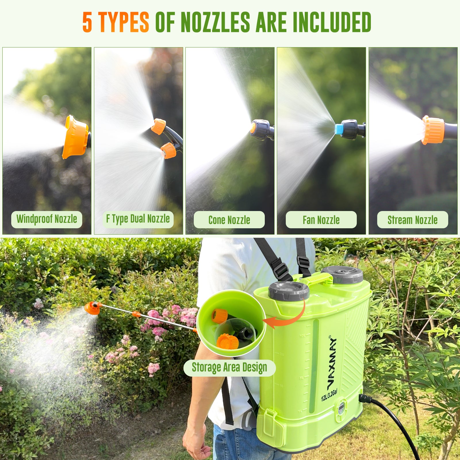 12L 16L Battery Powered Backpack Sprayer 3.2 Gallon 80 PSI Electric Graden Sprayer Works with Makita 18V Battery, Weed Lawn Sprayer with Telescopic Wand, 5 Nozzles, 2.0 Ah Battery & Charger Included