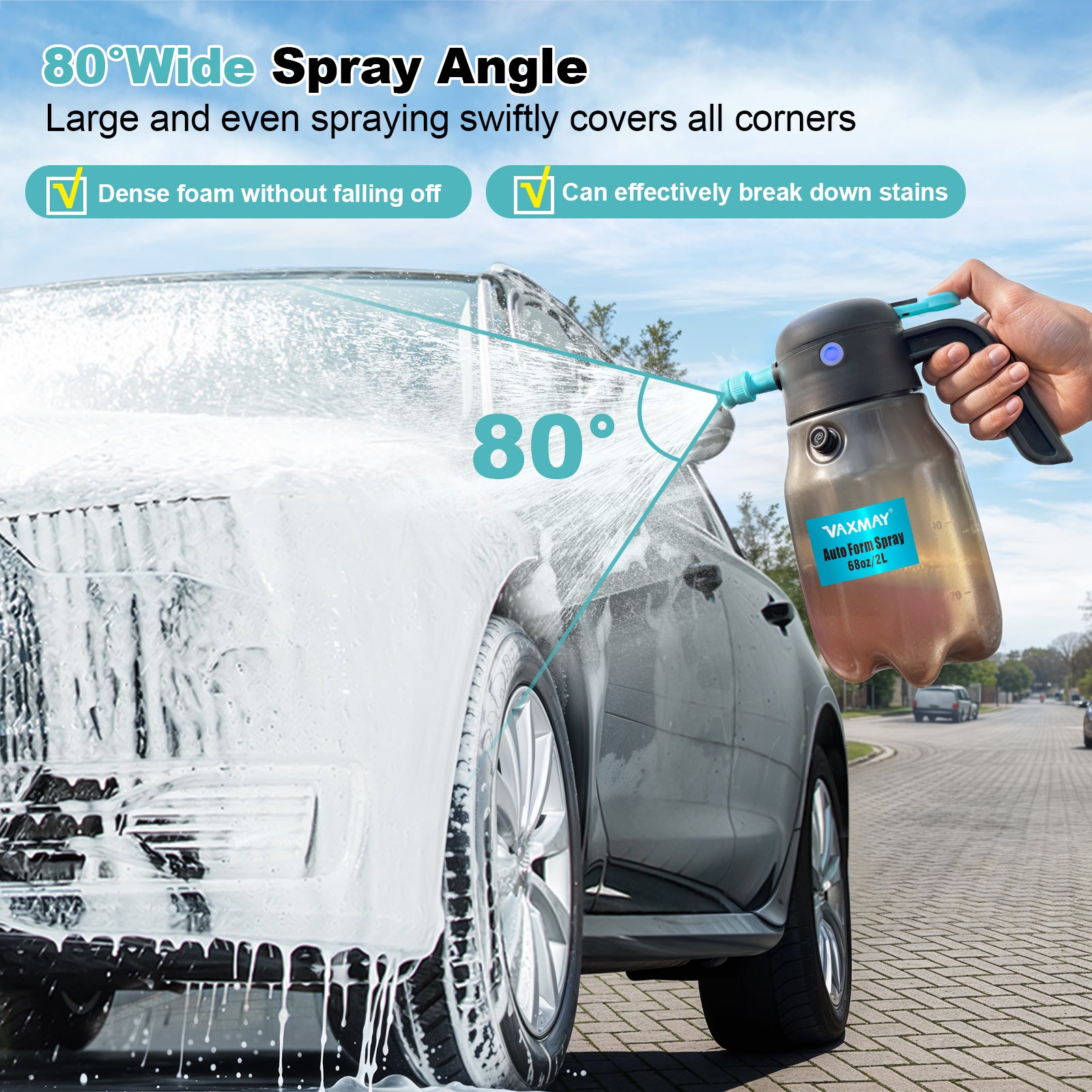 0.5Gal/2L Electric Foam Sprayer Car Wash, 60PSI Powerful Car Foam Sprayer with 2 Nozzles, Rechargeable Auto Pressurized Foam Sprayer, Battery Powered Foam Sprayer for Car Home Garden Cleaning