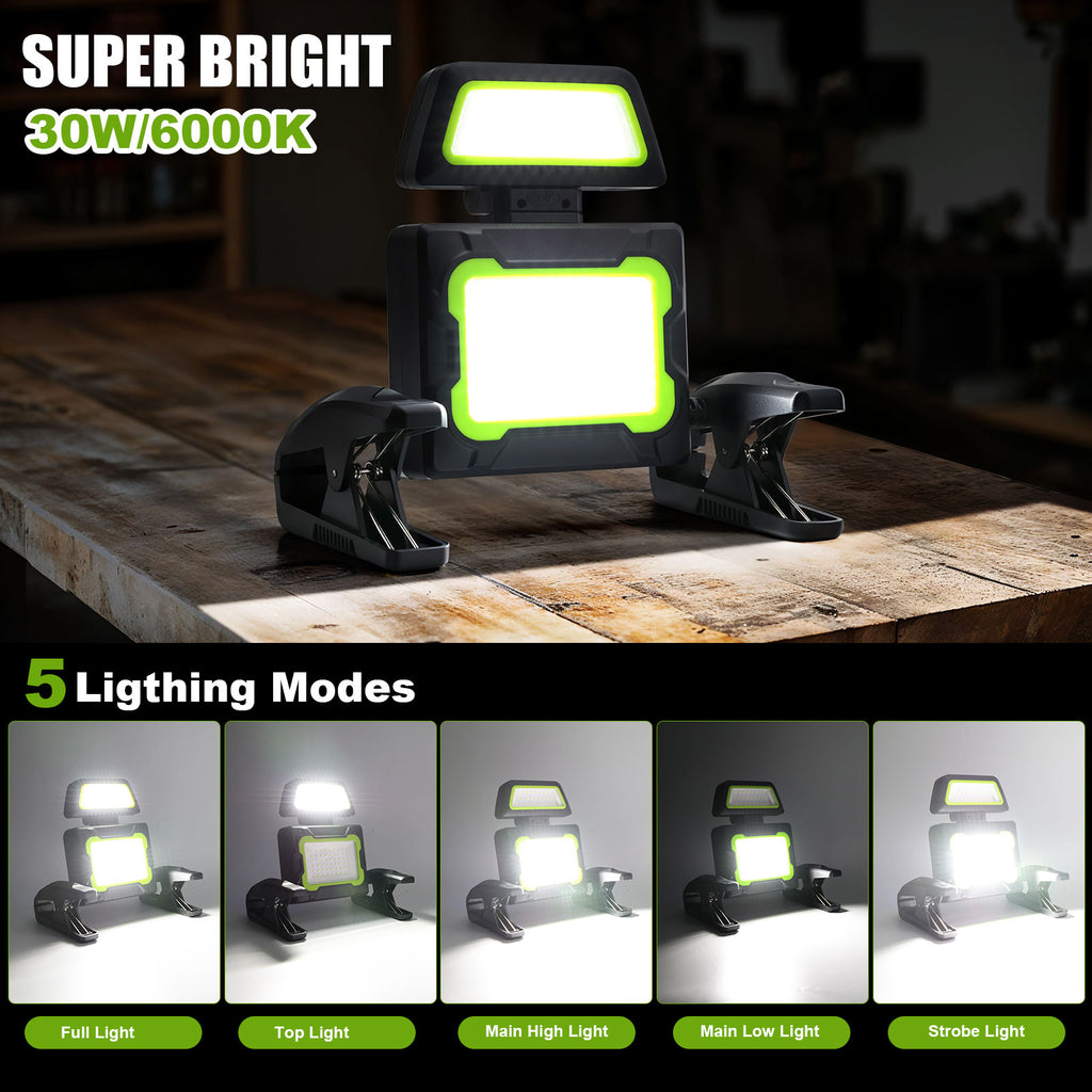 LED Construction Spotlight Battery 5000 Lumen LED Spotlight Battery Work Light with 6 Modes, Portable Work Light for Workshop, Construction Site, Garage, Camping, Outdoor Lighting