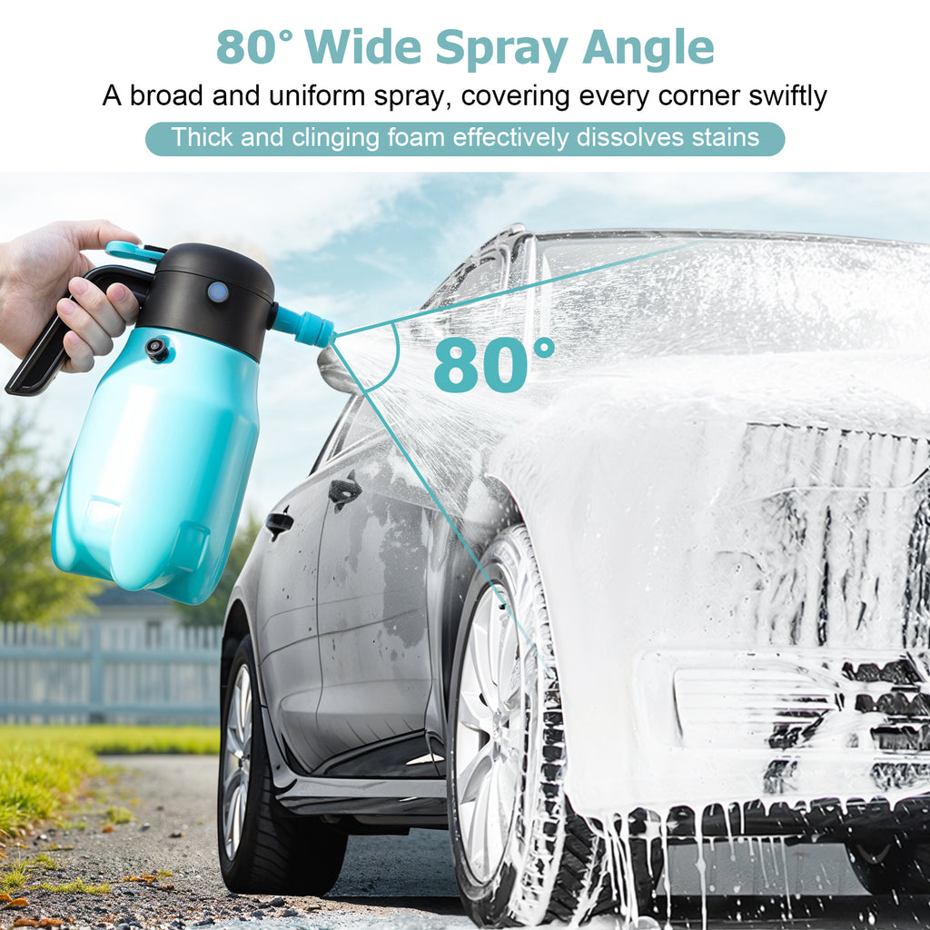 0.5Gal/2L 68oz Electric Foam Sprayer, 60PSI Battery Powered Car Foam Sprayer with 2 Adjustable Nozzles, Rechargeable Cordless Foaming Spray for Car Wash Detailing Garden