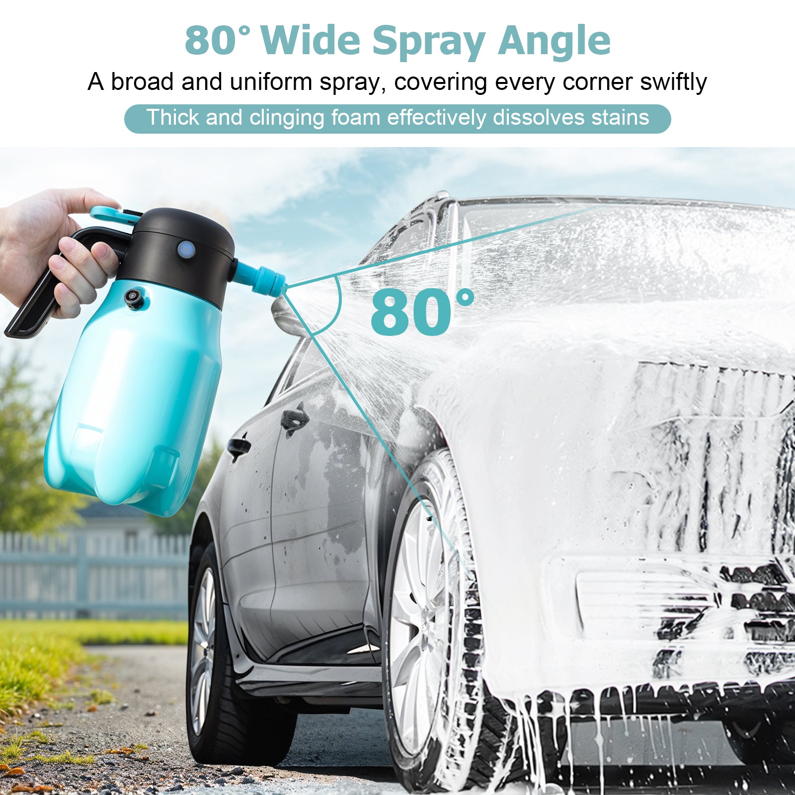 0.5Gal/2L 68oz Electric Foam Sprayer, 60PSI Battery Powered Car Foam Sprayer with 2 Adjustable Nozzles, Rechargeable Cordless Foaming Spray for Car Wash Detailing Garden