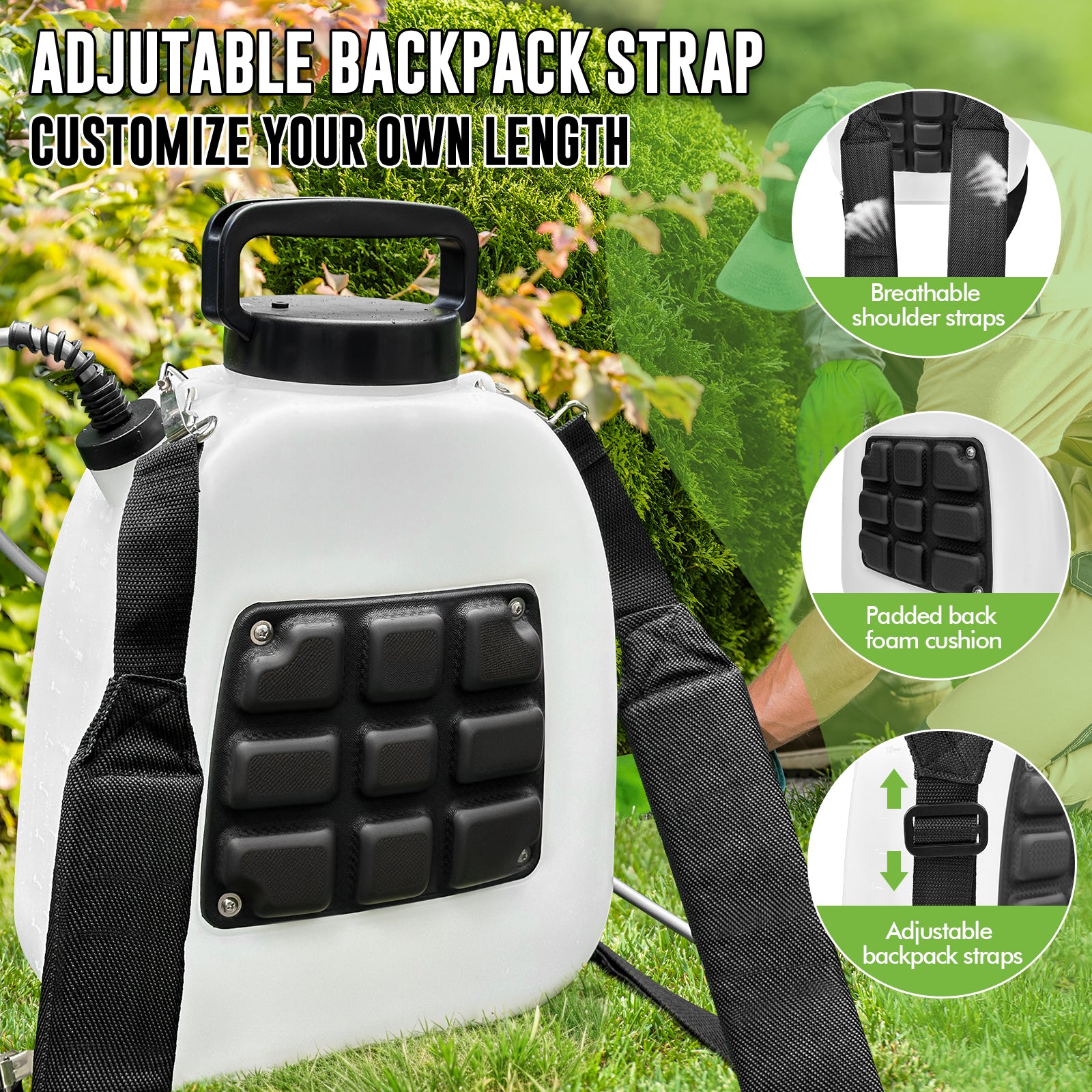 12L Battery Powered Sprayer 3.2 Gallon Battery Backpack Sprayer with USB Rechargeable Handle, 5 Mist Nozzles, 32" Telescopic Wand, Electric Back Pack Sprayer for Yard, Lawn and Garden