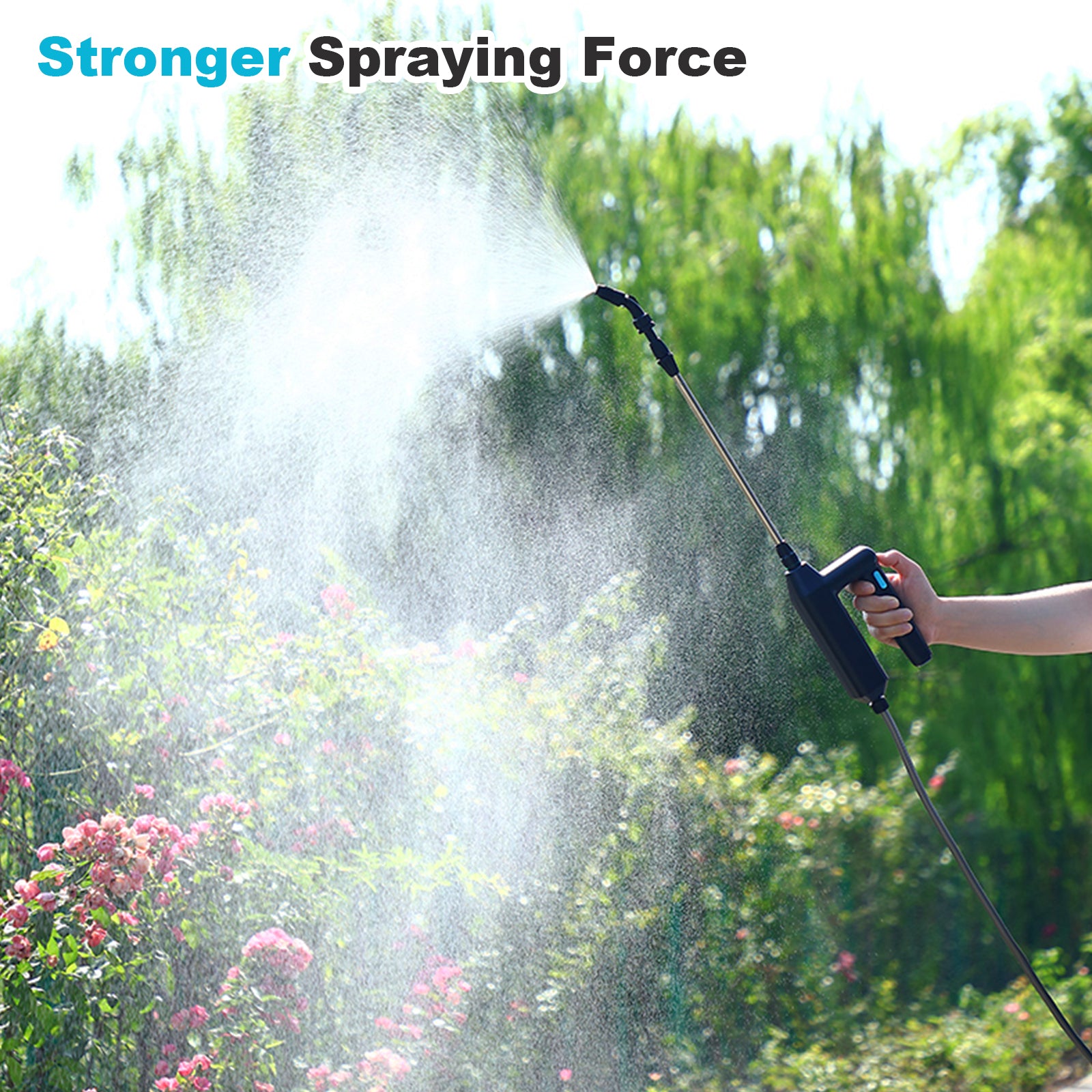 SYLSTAR Battery Powered Sprayer Wand 5M 23.6inch Electric Sprayer Telescopic Watering Wand with 16.4FT Hose Rechargeable and Portable Spray Wand for Gardening (3 Nozzles)