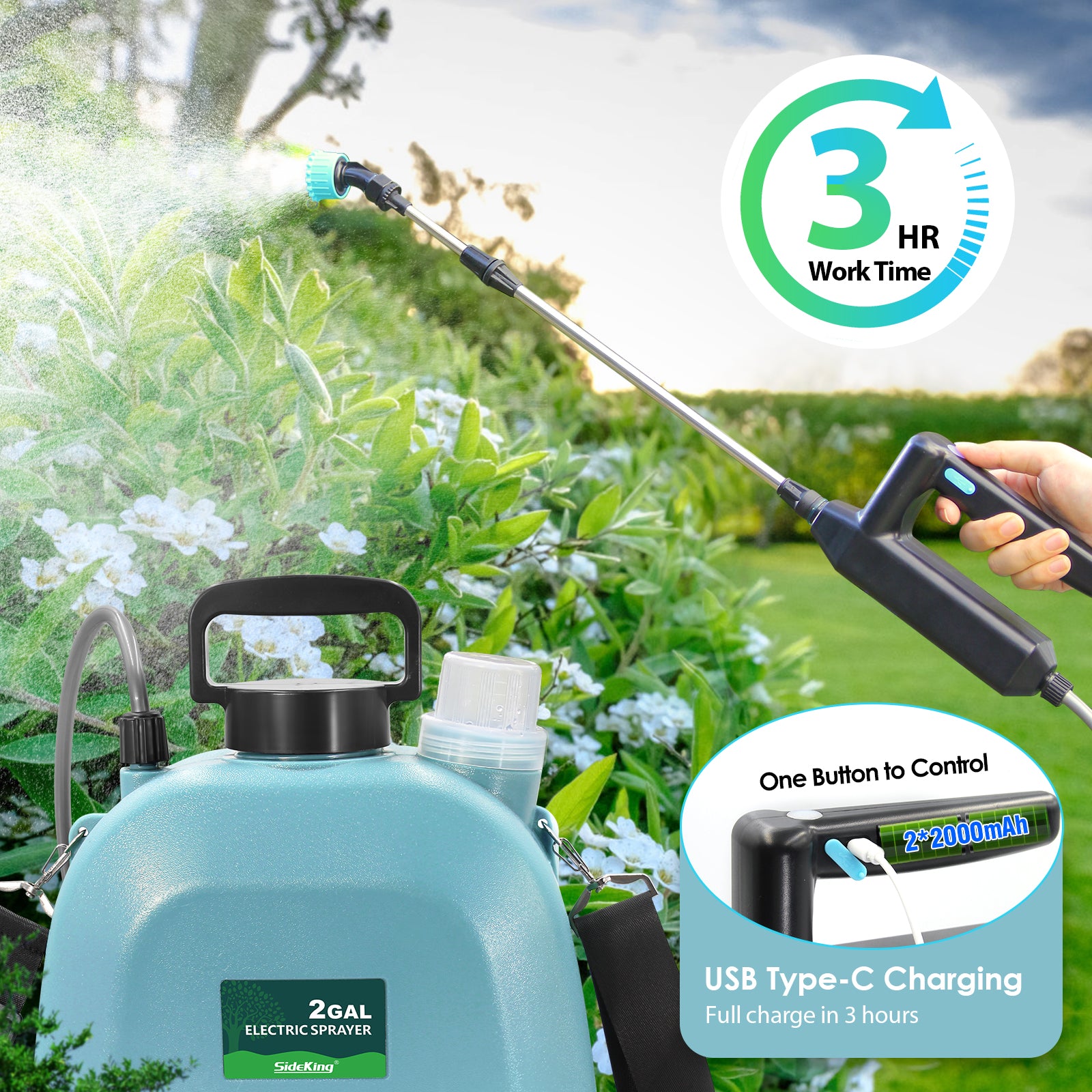 2 Gallon / 8L Battery Powered Garden Sprayer