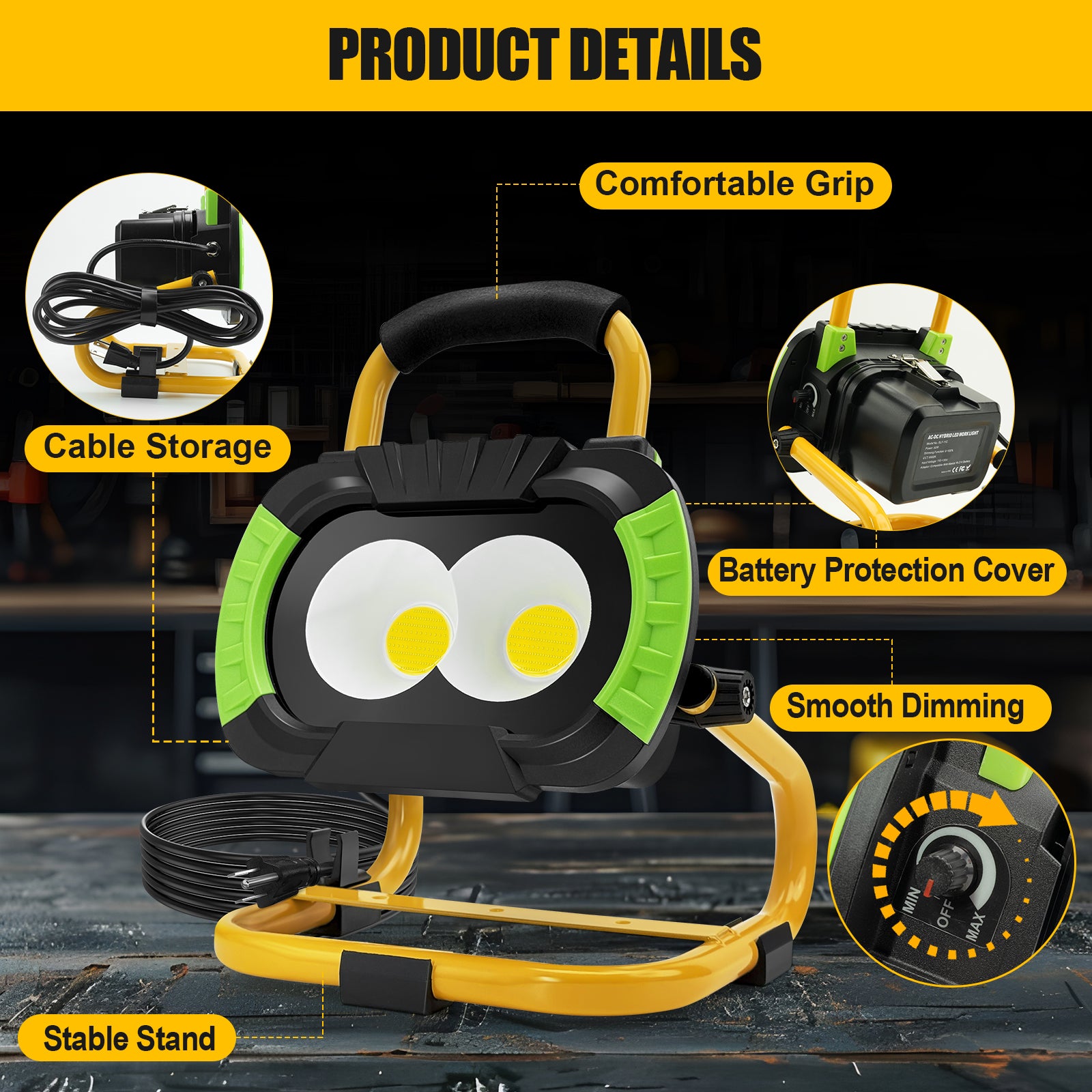 50W Rechargeable Work Light 5000 Lumen Magnetic Work Light Battery Powered