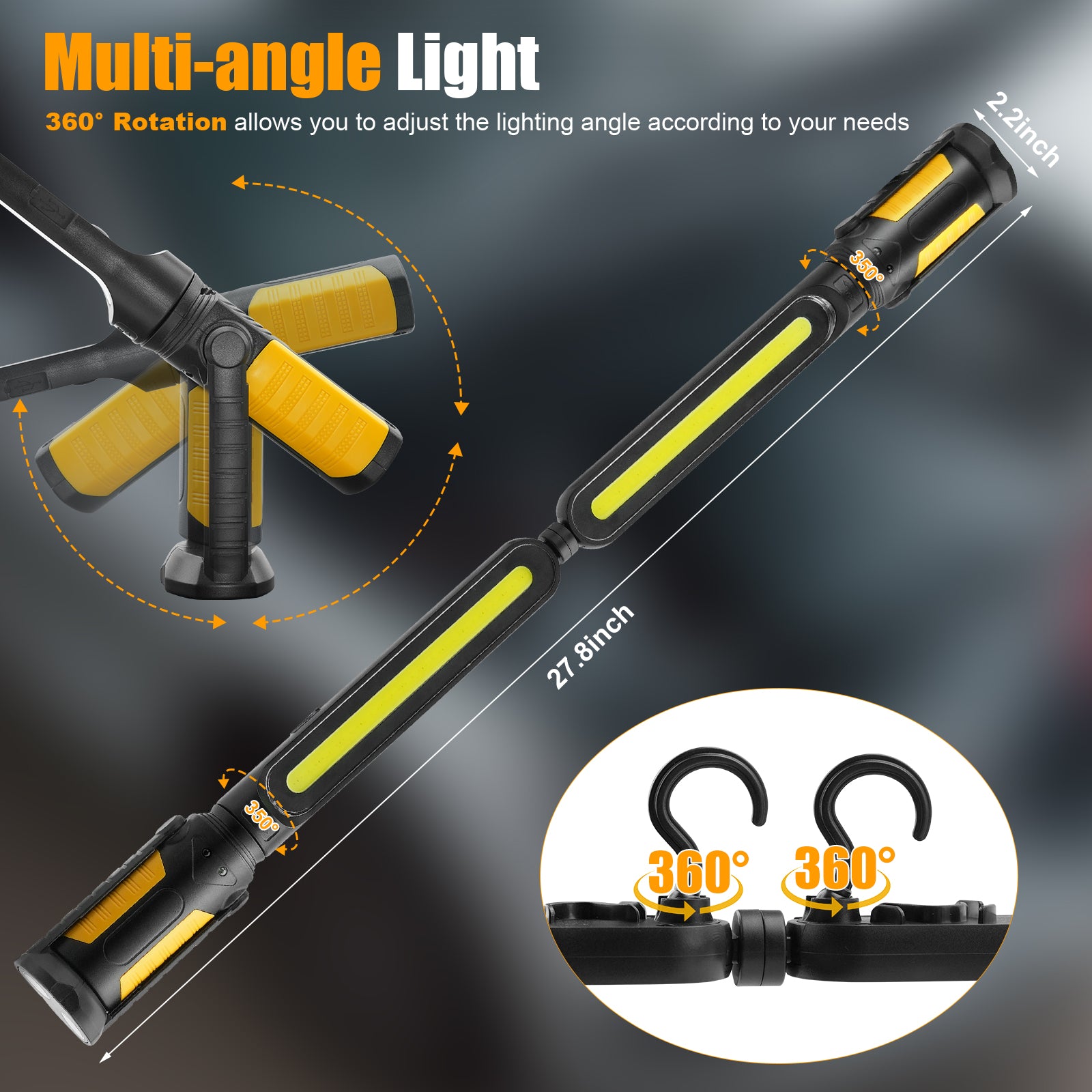 SYLSTAR Work Light for Mechanic with Sensor Control, 2400LM LED Work Light, 4400mAh Rechargeable Underhood Work Light Bar with Hooks Magnetic Mechanic Light for Car Repairing Garage Workshop Emergency