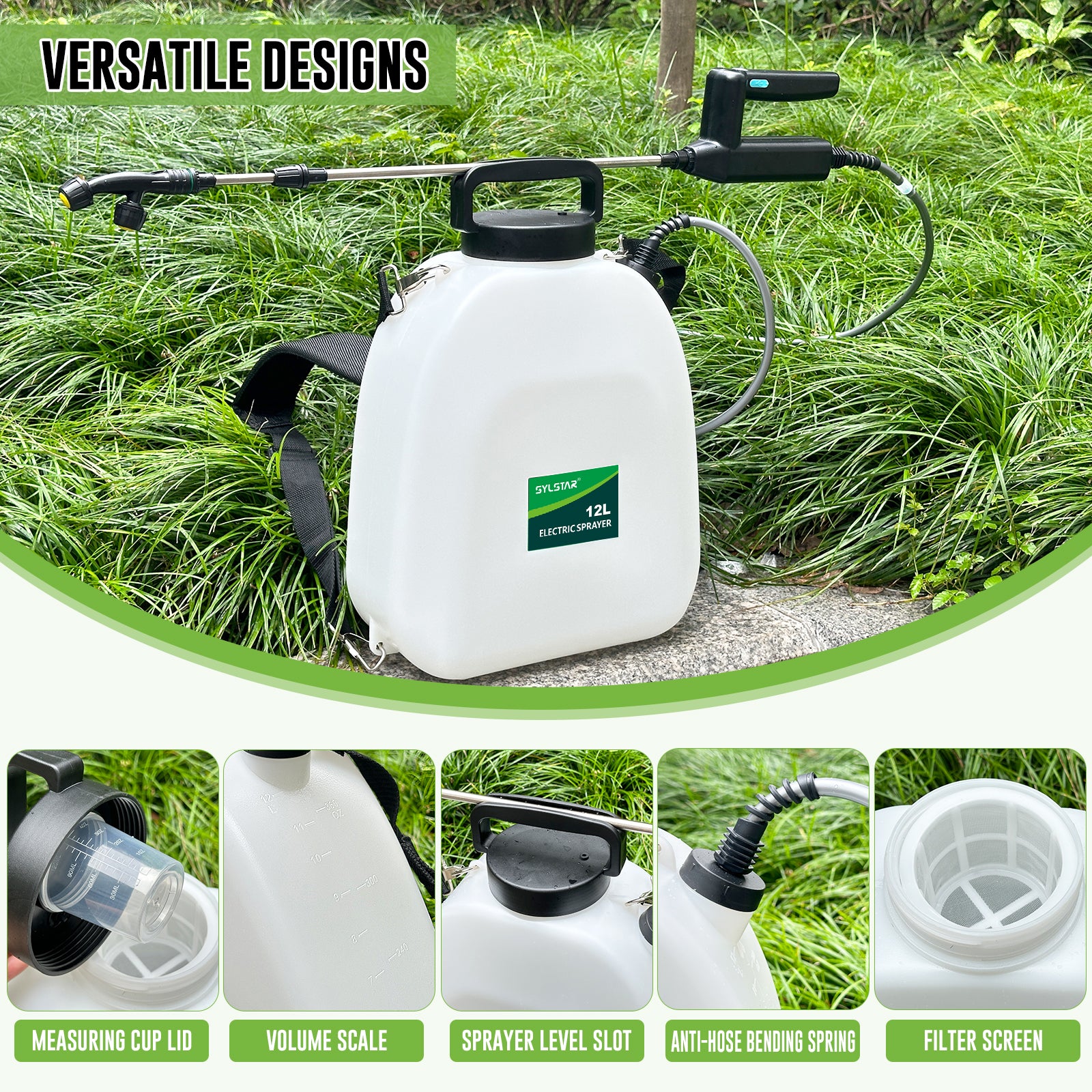 12L Battery Powered Sprayer 3.2 Gallon Battery Backpack Sprayer with USB Rechargeable Handle, 5 Mist Nozzles, 32" Telescopic Wand, Electric Back Pack Sprayer for Yard, Lawn and Garden