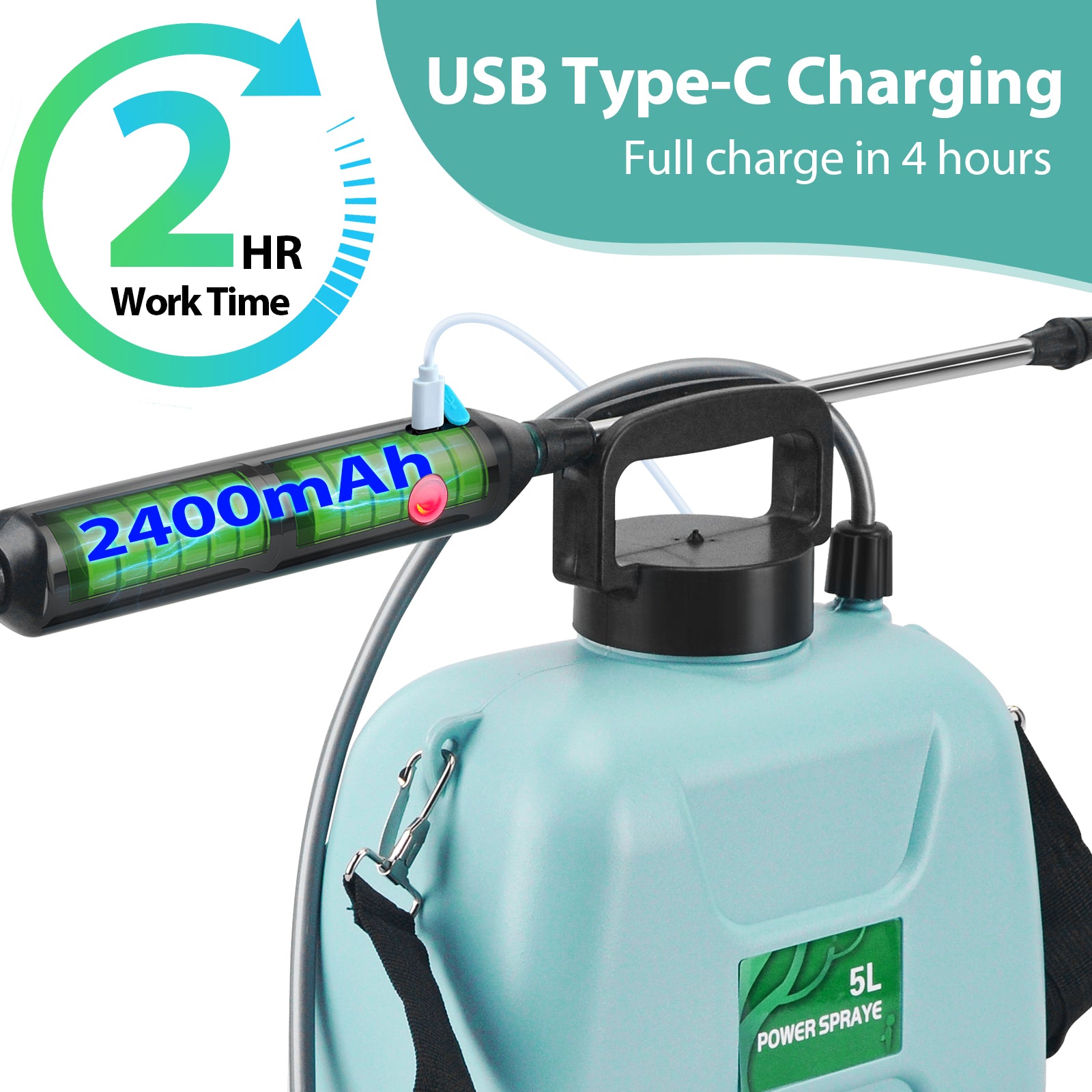 1.35 Gallon/5L Battery Powered Sprayer Portable Garden Sprayer