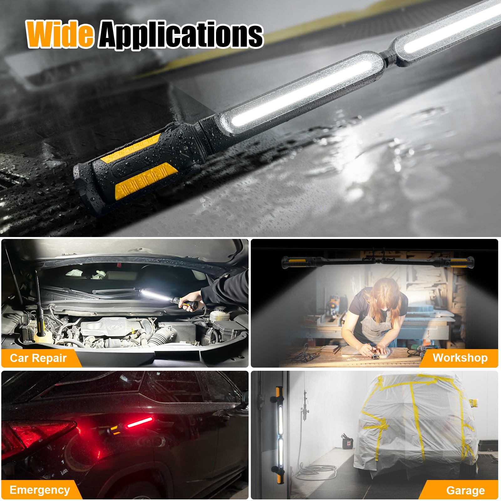 SYLSTAR Work Light for Mechanic with Sensor Control, 2400LM LED Work Light, 4400mAh Rechargeable Underhood Work Light Bar with Hooks Magnetic Mechanic Light for Car Repairing Garage Workshop Emergency