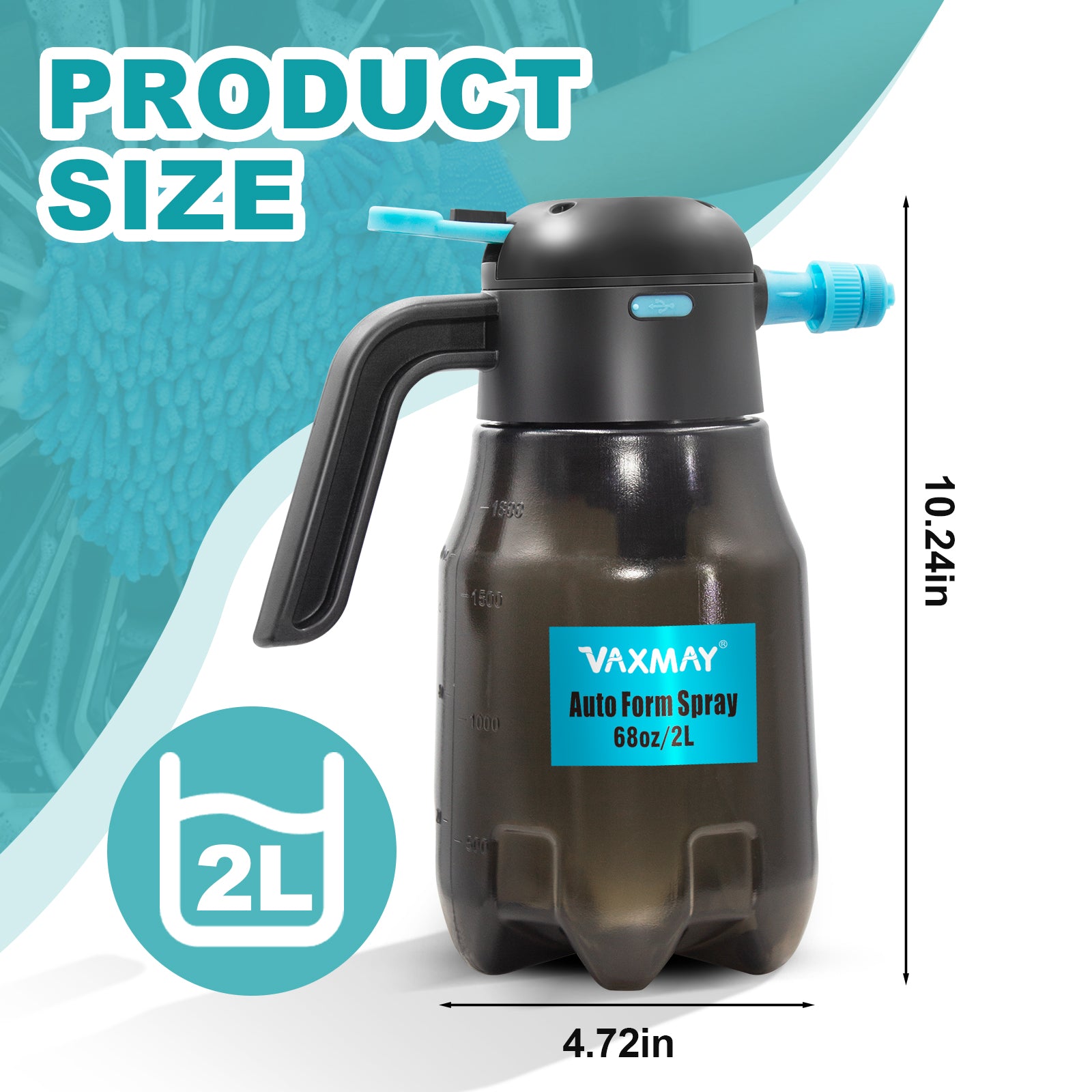 0.5Gal/2L Electric Foam Sprayer Car Wash, 60PSI Powerful Car Foam Sprayer with 2 Nozzles, Rechargeable Auto Pressurized Foam Sprayer, Battery Powered Foam Sprayer for Car Home Garden Cleaning