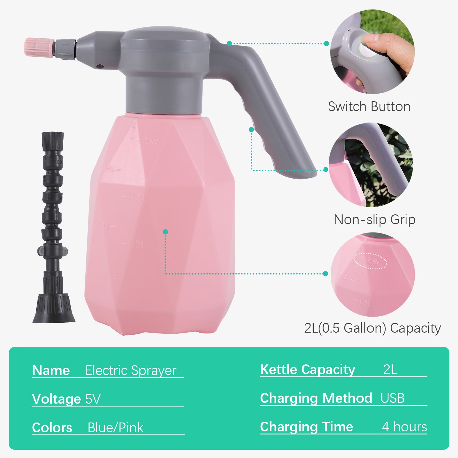 2L Rechargeable Electric Sprayer Bottle