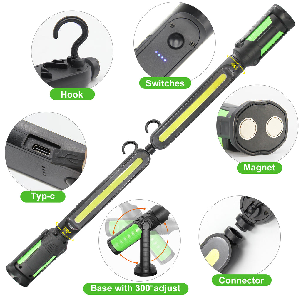 20W 1400LM Two Pair COB Power Bank USB Rechargeable Working Emergency 4400mAh Work Light For Car Repair