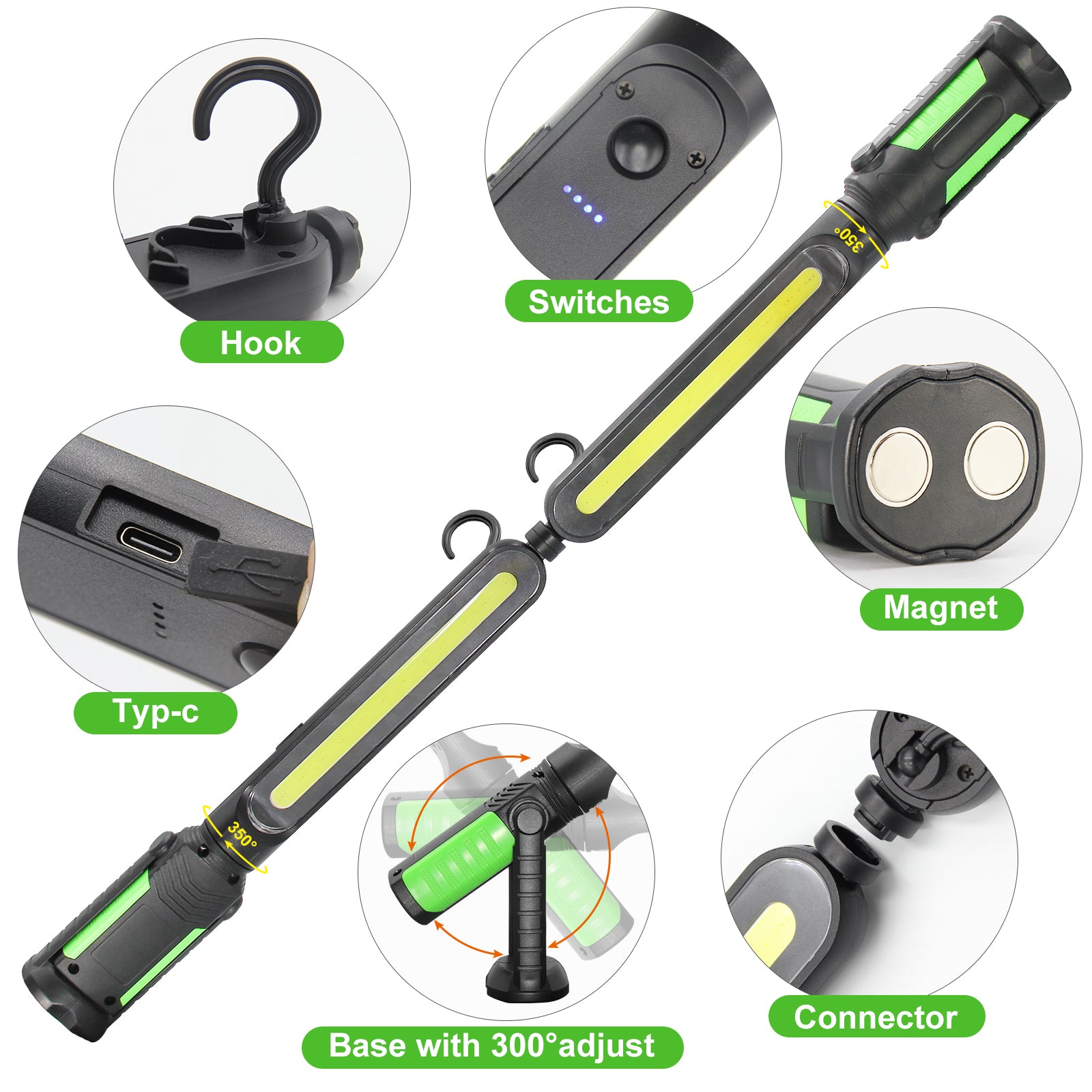 20W 1400LM Two Pair COB Power Bank USB Rechargeable Working Emergency 4400mAh Work Light For Car Repair