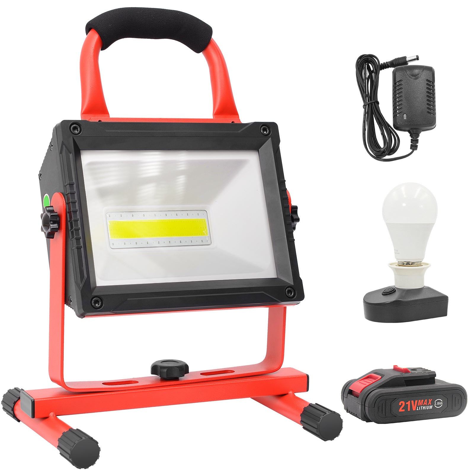80W Rechargeable Work Light 8000LM with Replacement 21V 2.0Ah Battery