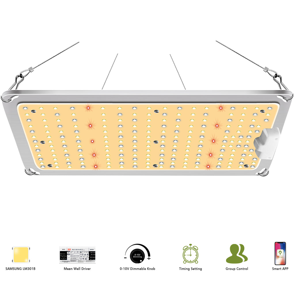 US STOCK LED Panel Grow Light GL1000a Pro with APP Control Samsung LM301b Diodes & MeanWell Driver, Sunlike Full Spectrum for Hydroponic Indoor Plants