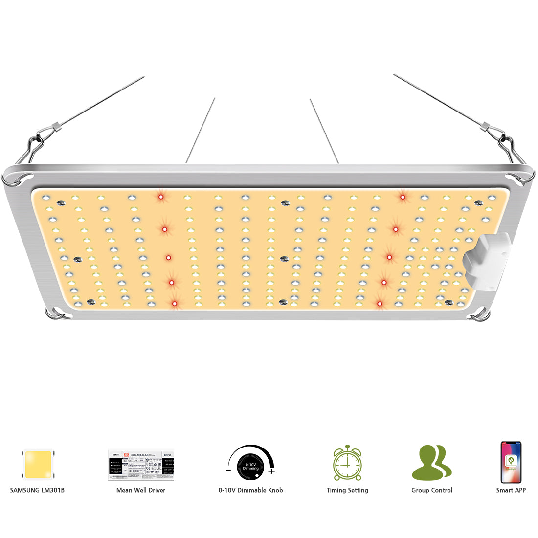 US STOCK LED Panel Grow Light GL1000a Pro with APP Control Samsung LM301b Diodes & MeanWell Driver, Sunlike Full Spectrum for Hydroponic Indoor Plants
