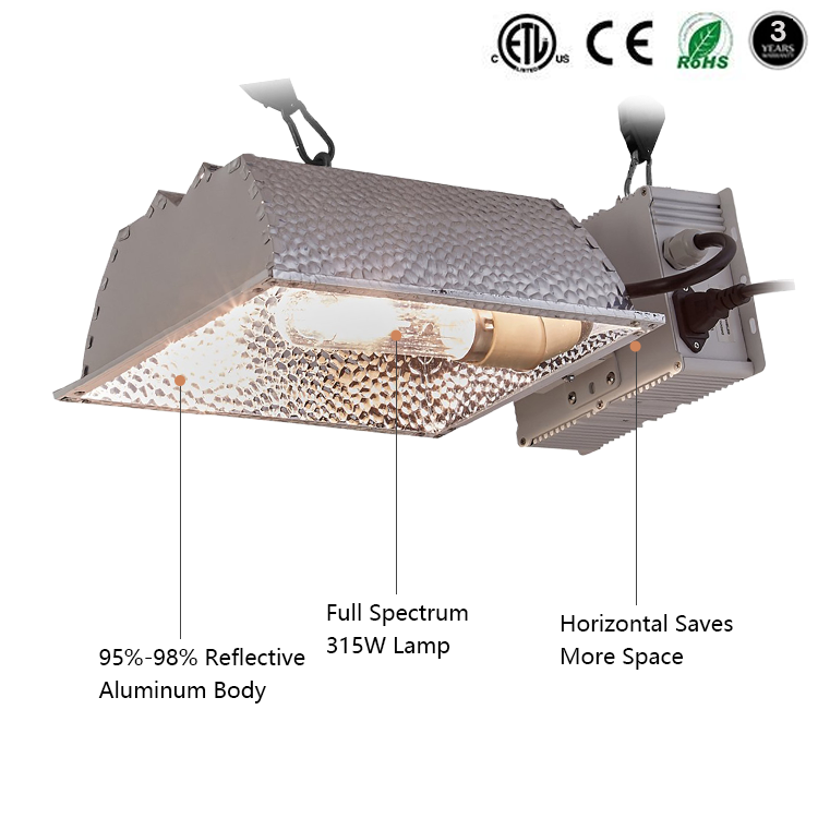 CMH 315W Grow Light Kit, ETL Listed, High-Reflectivity Aluminum Hood, 120-240V Ballast, Full-Spectrum CMH Hydroponic Grow Light and Suspension System