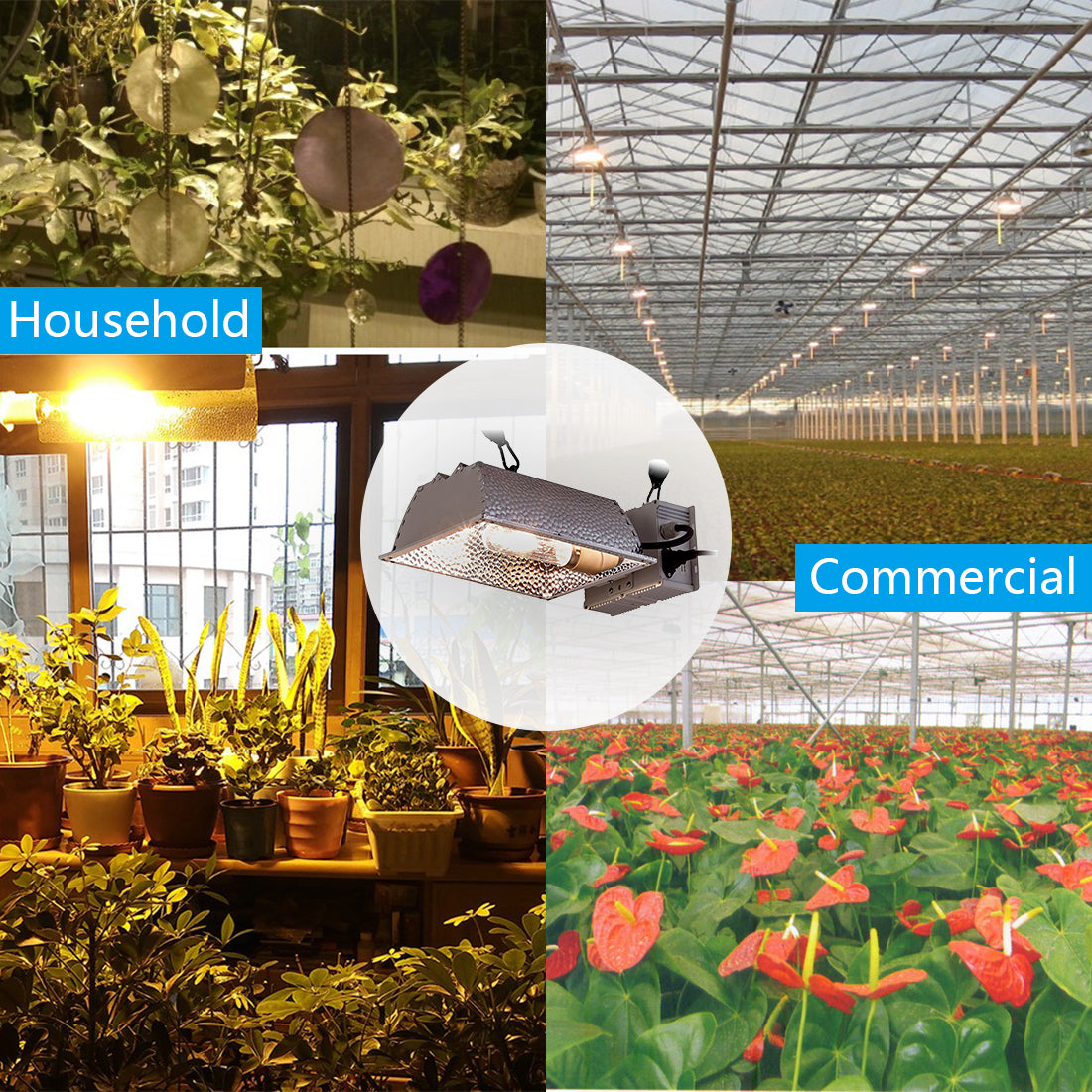 CMH 315W Grow Light Kit, ETL Listed, High-Reflectivity Aluminum Hood, 120-240V Ballast, Full-Spectrum CMH Hydroponic Grow Light and Suspension System