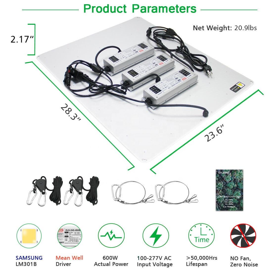 LED Grow Light GL6000-600W with Samsung LM301 for Indoor Plants 5x5ft tent