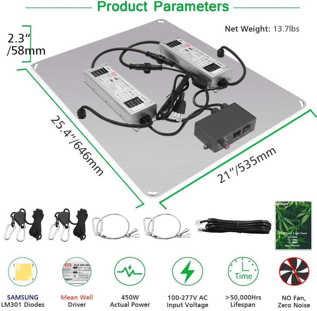 LED Grow Lights GL-4000d/450W Full Spectrum with Samsung LM301 LED Diodes&MeanWell Driver Daisy-Chain Dimmable Function for Indoor Hydroponic Plants (5x5ft Bloom &1212pcs LEDs)