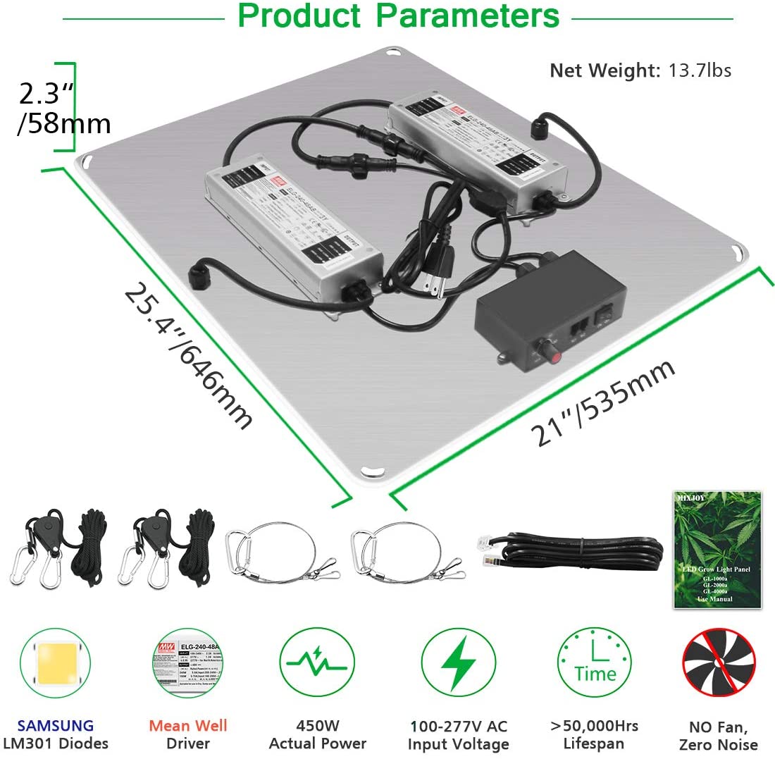 LED Grow Lights GL-4000d/450W Full Spectrum with Samsung LM301 LED Diodes&MeanWell Driver Daisy-Chain Dimmable Function for Indoor Hydroponic Plants (5x5ft Bloom &1212pcs LEDs)