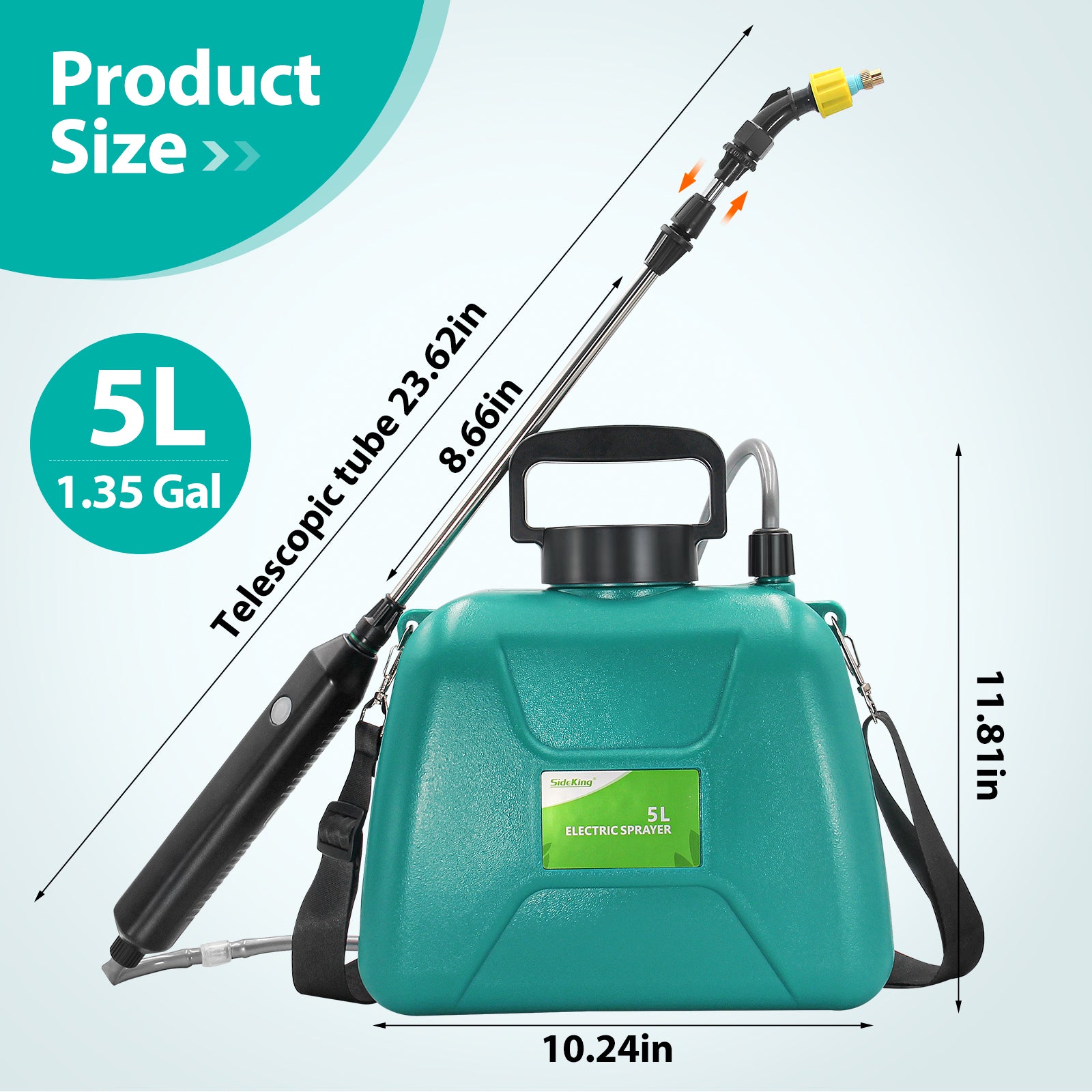 Battery Powered Sprayer 1.35 Gallon/5L with USB Rechargeable Handle