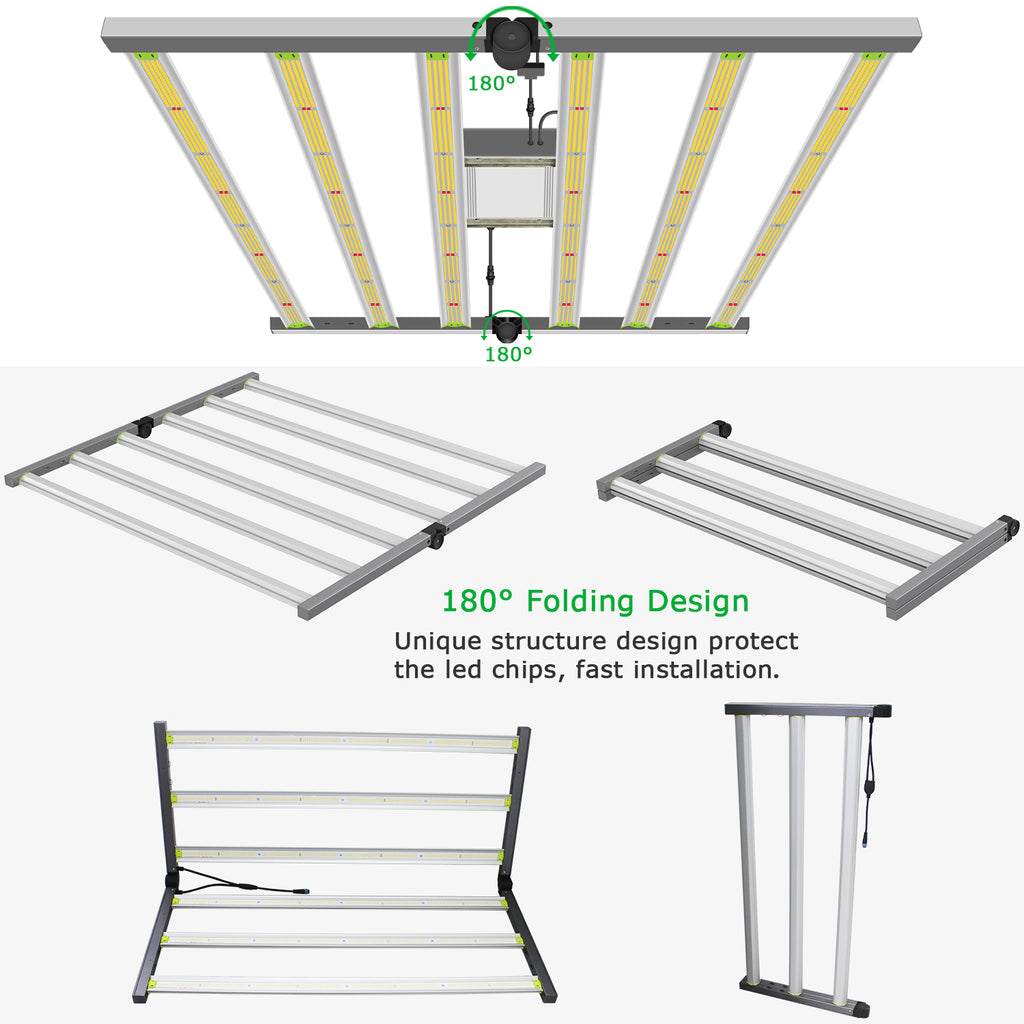 USA STOCK SYLSTAR 630W 6Bars Quickstar LED Grow Light Foldable for Indoor Plant, Full Spectrum and High PPF/PAR 3500K for Veg and Bloom