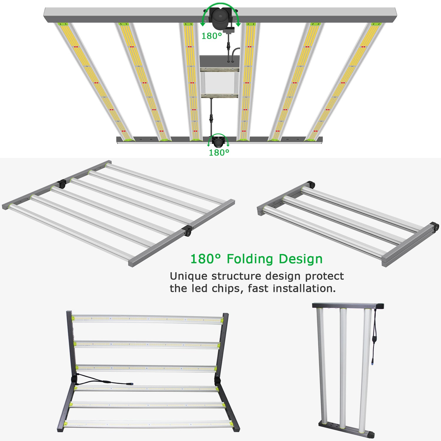 USA STOCK SYLSTAR 630W 6Bars Quickstar LED Grow Light Foldable for Indoor Plant, Full Spectrum and High PPF/PAR 3500K for Veg and Bloom