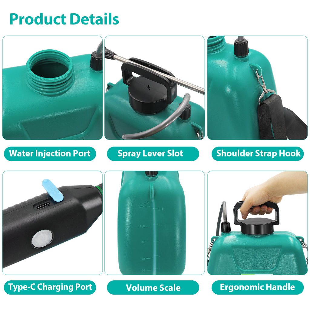 Battery Powered Sprayer 1.35 Gallon/5L with USB Rechargeable Handle