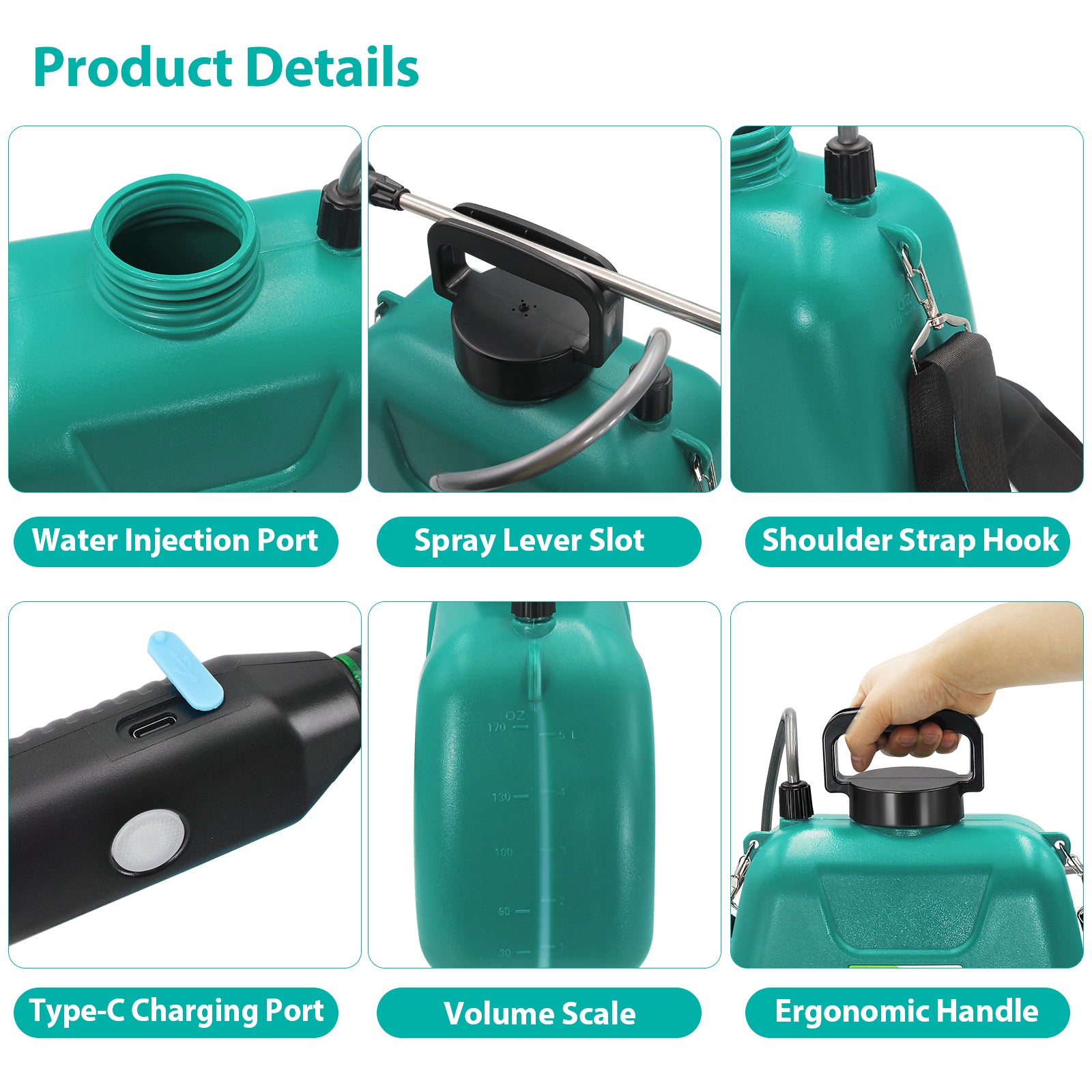 Battery Powered Sprayer 1.35 Gallon/5L with USB Rechargeable Handle