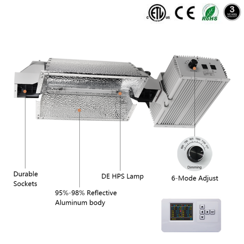 HPS 1000W Grow Lights System Kits, with 120-240V Digital Dimmable Ballast and HPS-DE 1000Watt Super Bulb